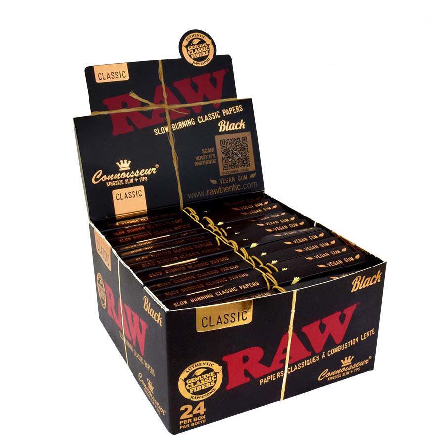 RAW | Black Natural Unrefined Artisan Connoisseur Papers w/ Tips – King Size