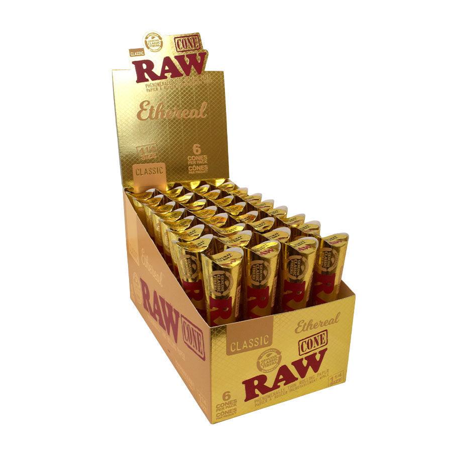 RAW | Ethereal 1 1/4 Size Unrefined Pre-Rolled Cones – 6 Pack (Box of 32)