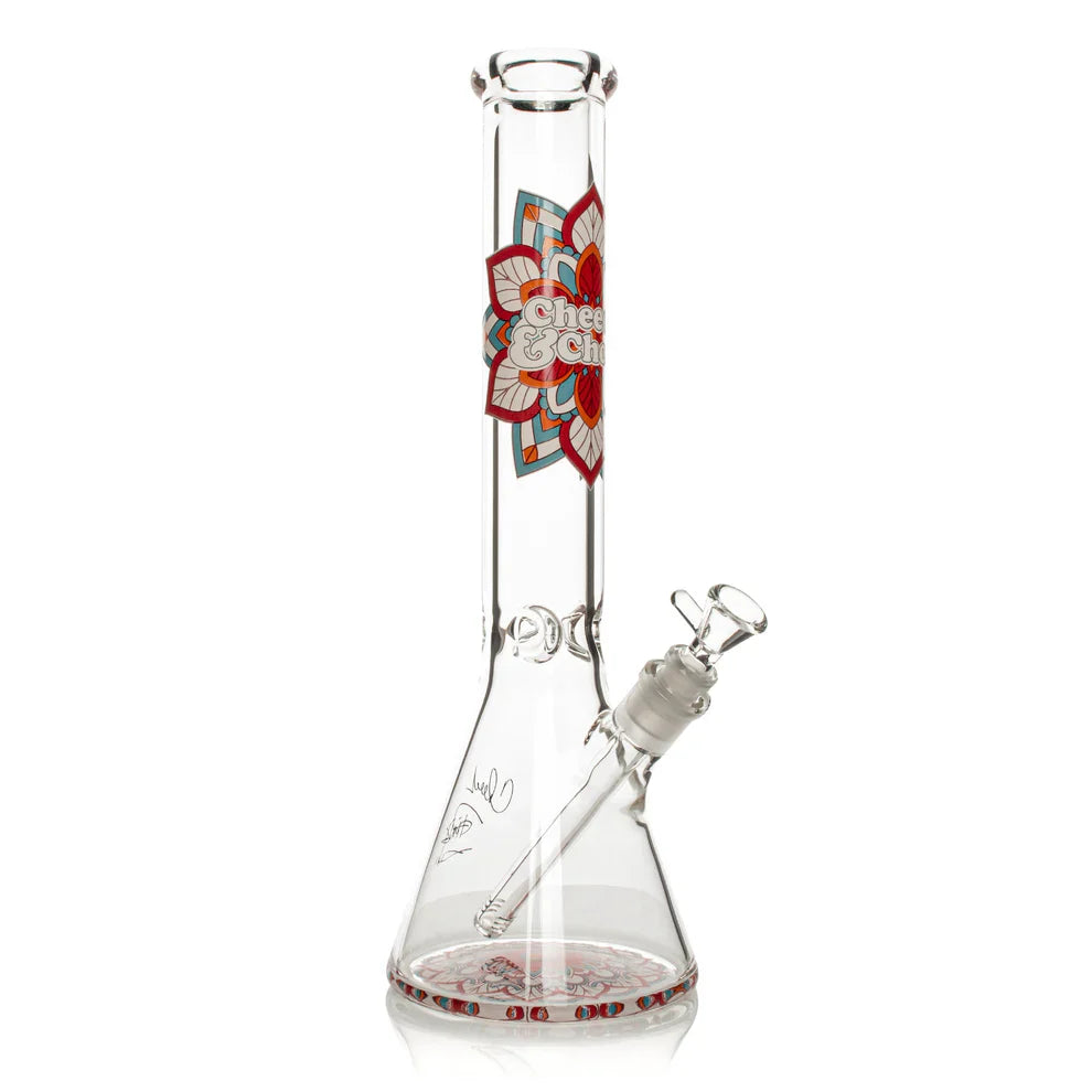 Cheech & Chong® Glass | 15" 7mm Thick Mandala Glow-in-the-Dark Water Pipe [CC173] Main image