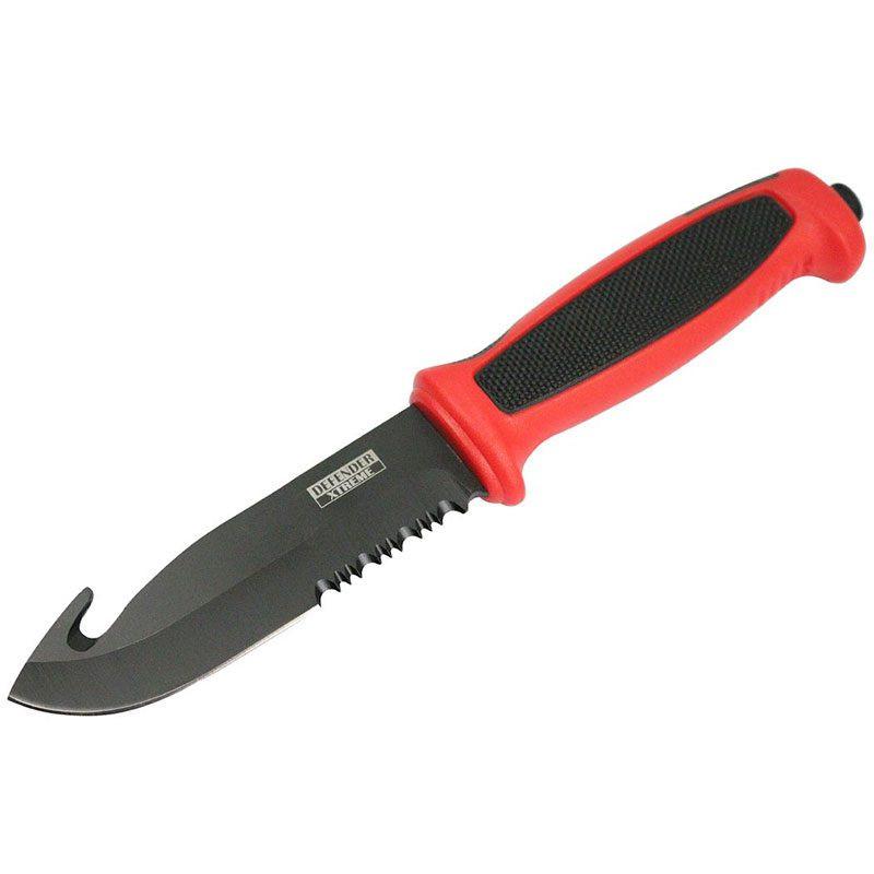Defender-Xtreme |  9.5″ Red Rubber Handle Hunting Knife Stainless Steel Gut Hook [13177] Main image