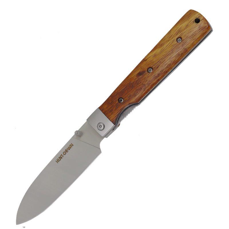 Hunt-Down | 9″ Liner Lock Wood Handle Steel Bolster Folding Knife [14395] Main image
