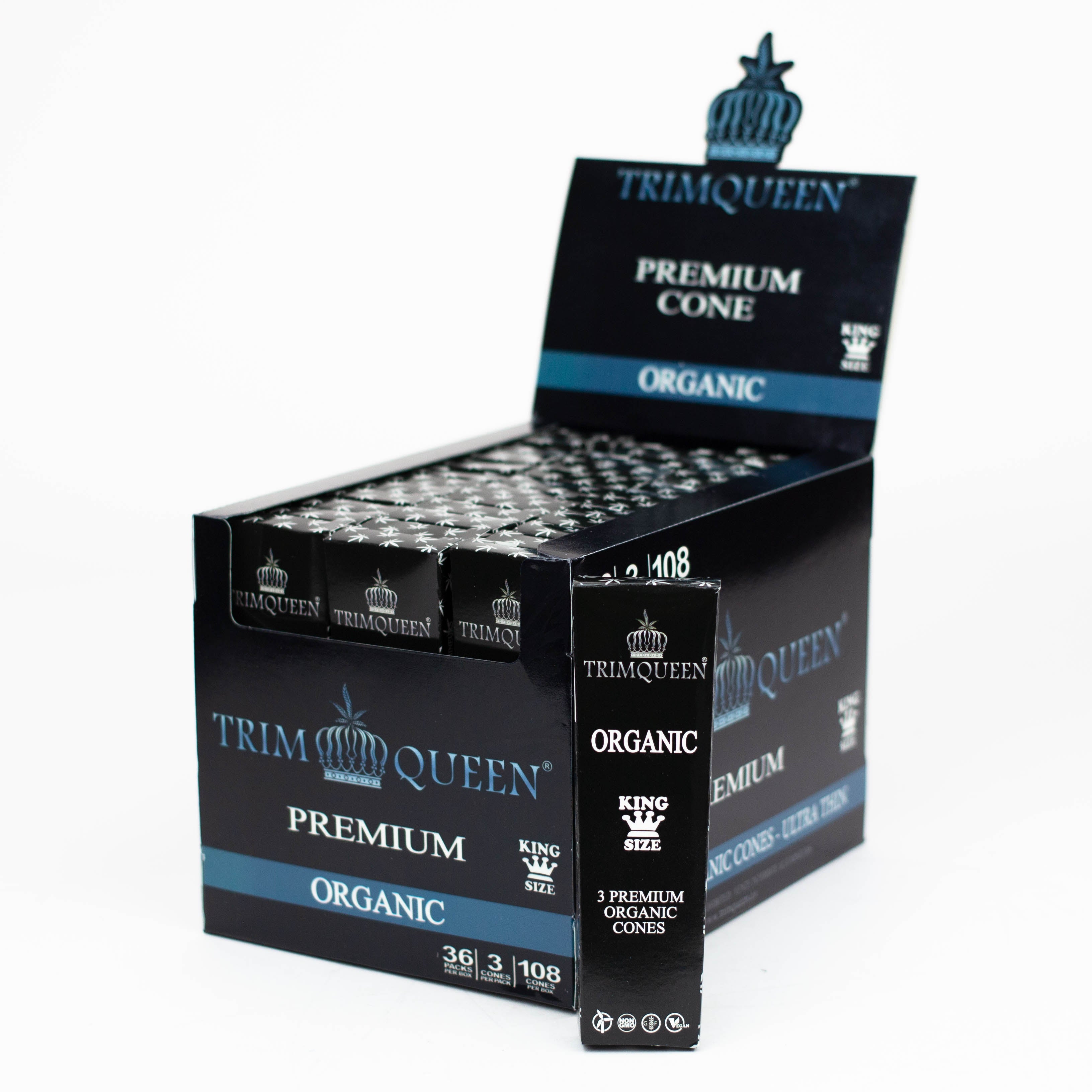 Trim Queen®️ Premium Pre Rolled Cones. Organic King Size. Display Case of 36 Main image