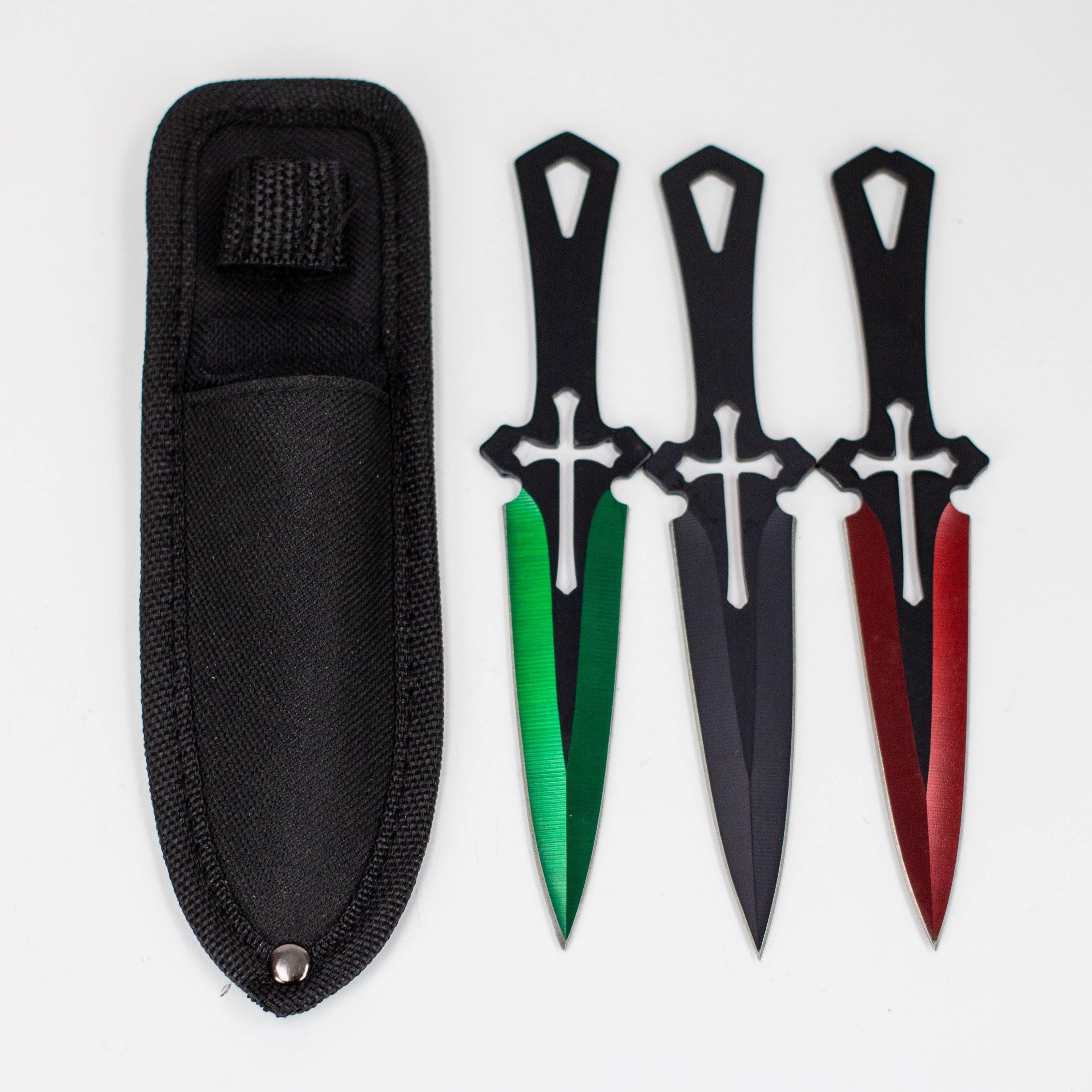 6.5″ Throwing Knife with Sheath 3PC SET Red/Green/Black [T00502-1] Main image