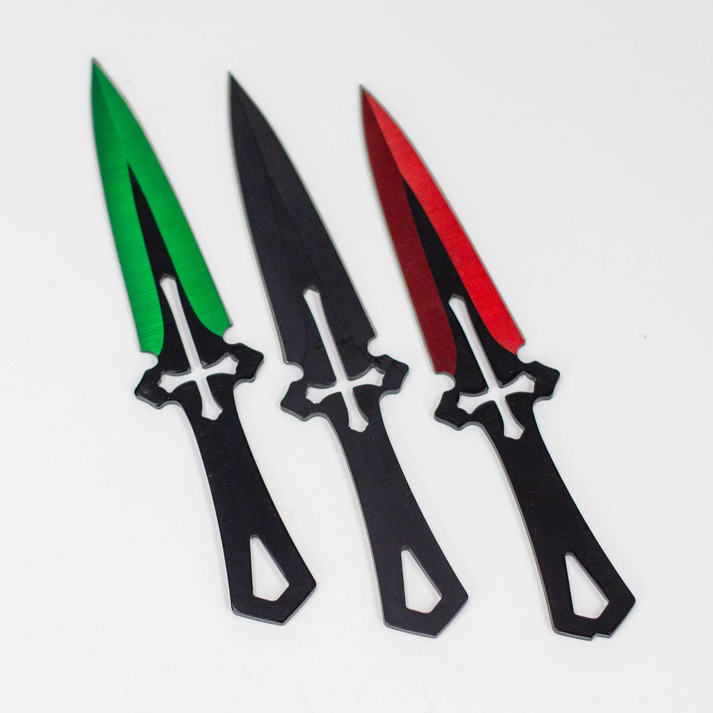 6.5″ Throwing Knife with Sheath 3PC SET Red/Green/Black [T00502-1]