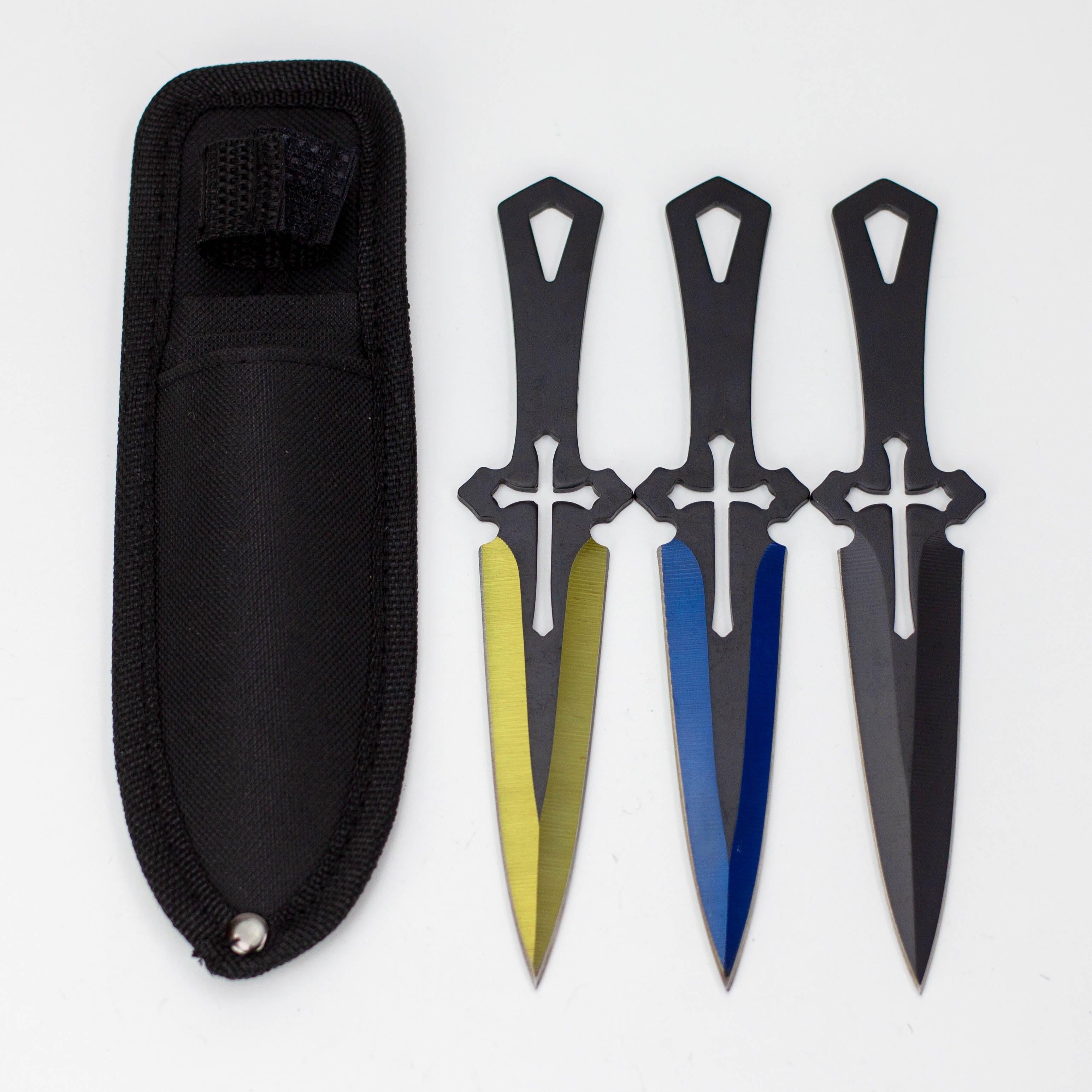 6.5″ Throwing Knife with Sheath 3PC SET Blue/Gold/Black [T00502-2] Main image