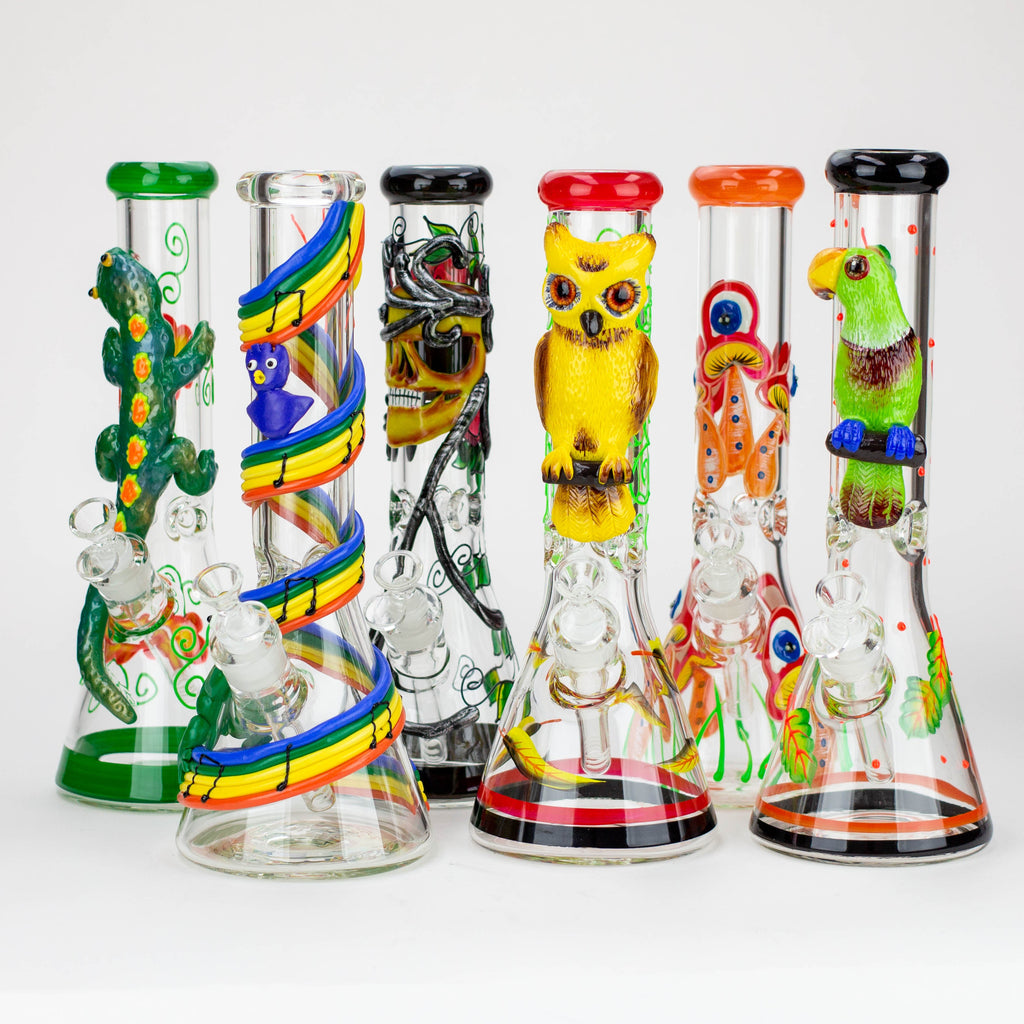14" Resin 3D Glow in the dark artwork 7mm glass beaker water bong [GB208]