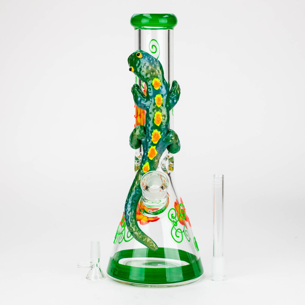 14" Resin 3D Glow in the dark artwork 7mm glass beaker water bong [GB208]