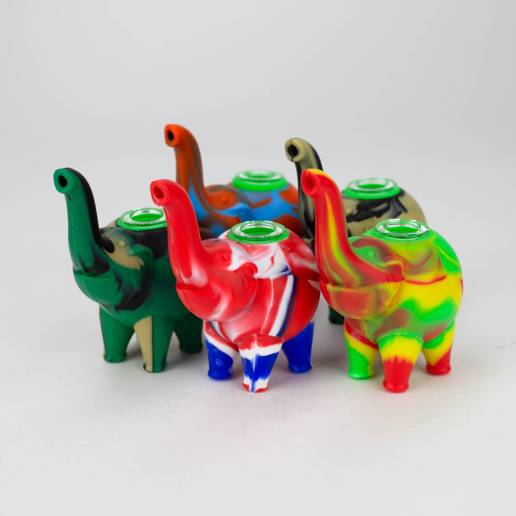4.5" elephant Silicone hand pipe with glass bowl-Assorted
