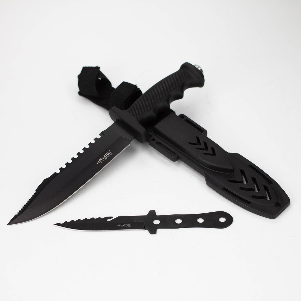 ALPHASTEEL | 11.5″ Tactical Hunting Knife with throwing Knife [1248A] Main image
