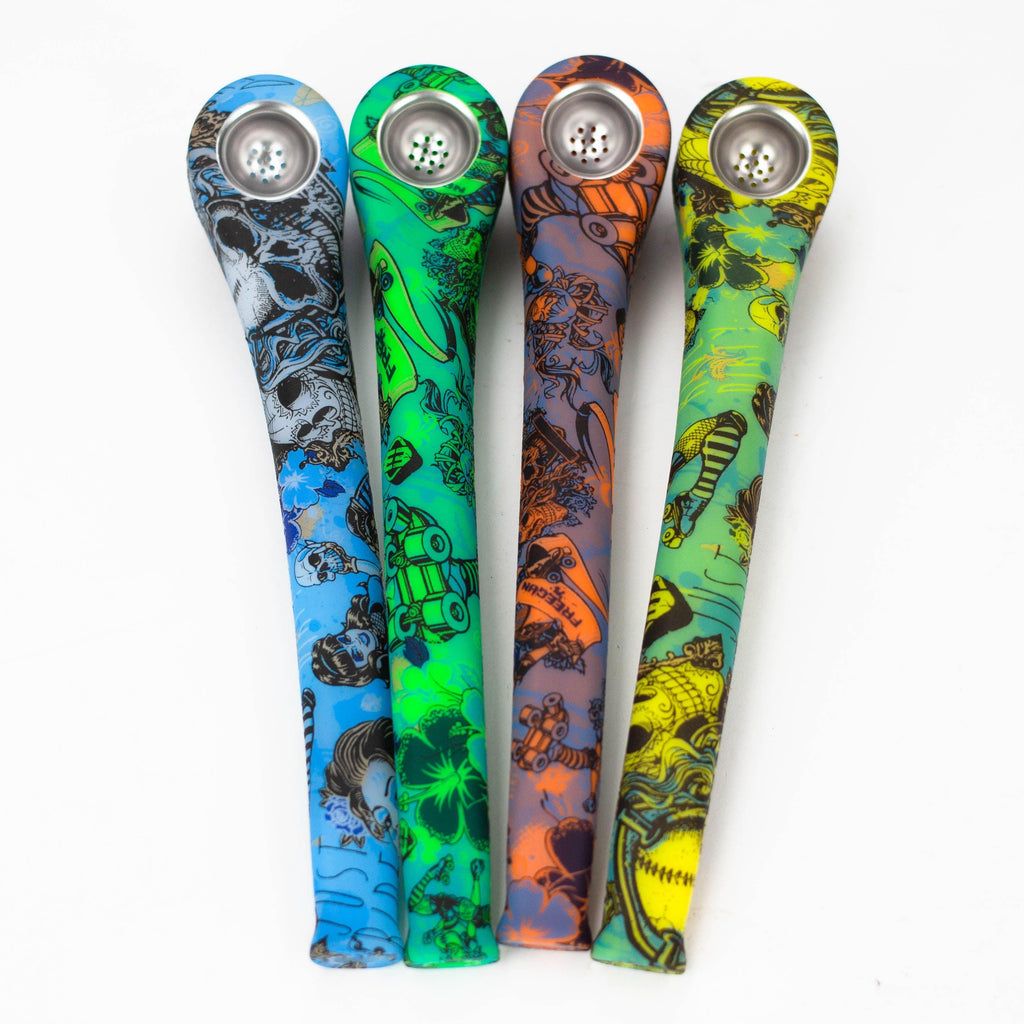 9" Silicone graphic hand pipe with metal bowl