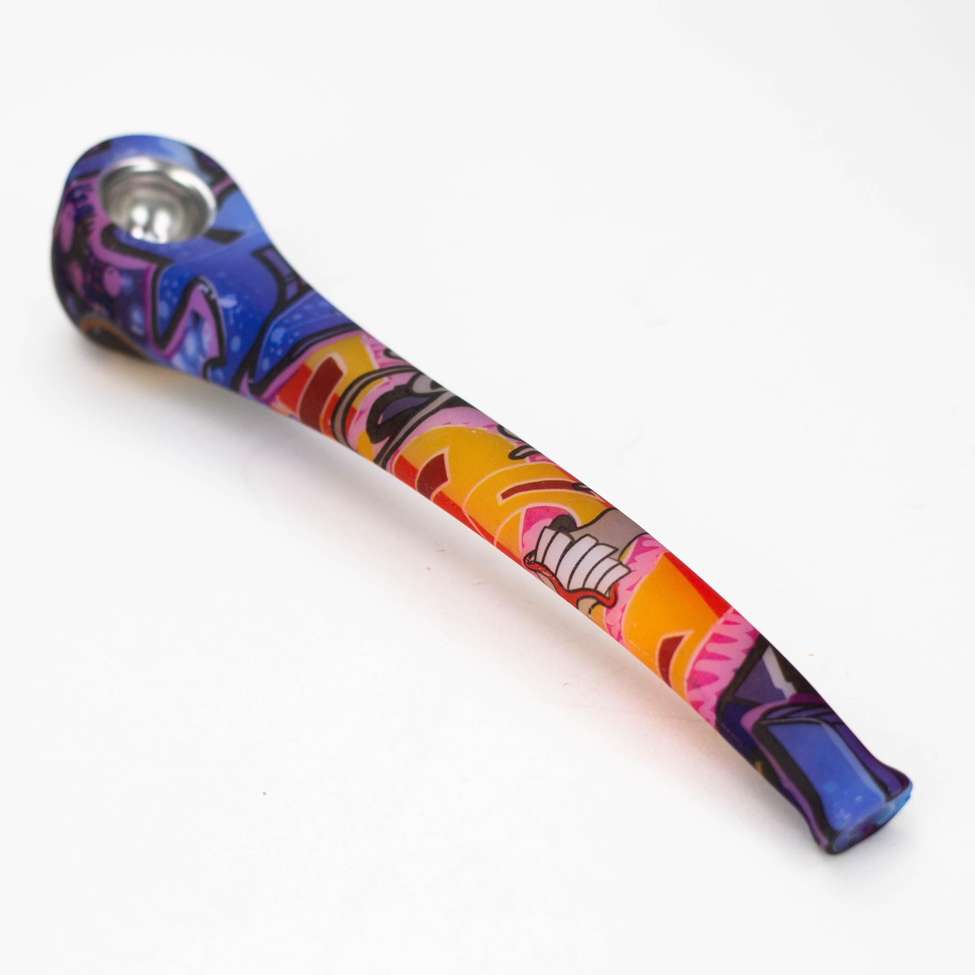 9" Silicone graphic hand pipe with metal bowl Secondary image