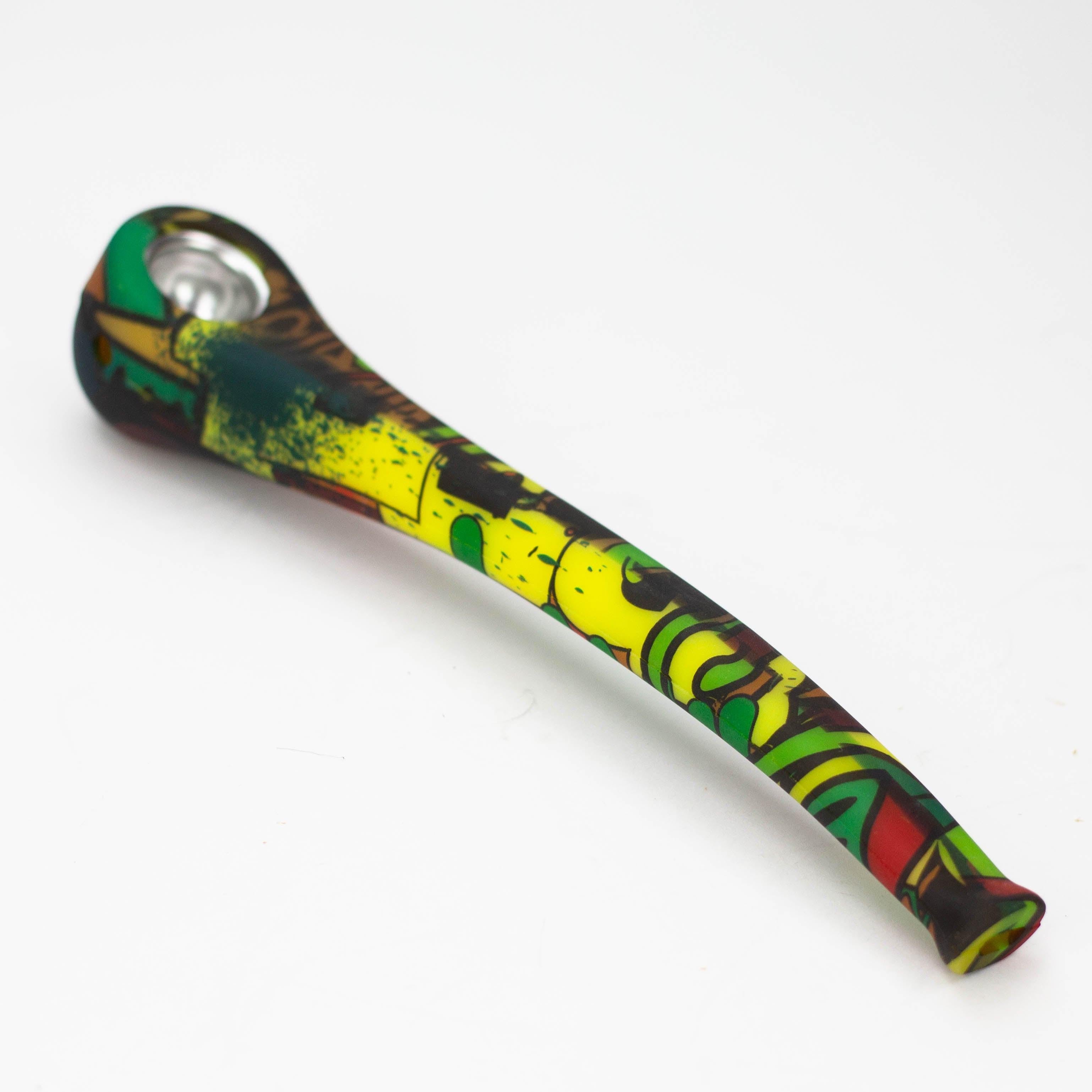 9" Silicone graphic hand pipe with metal bowl