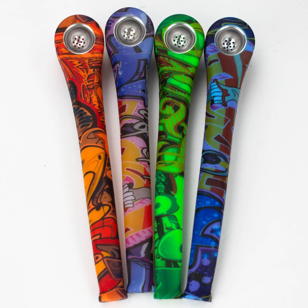 9" Silicone graphic hand pipe with metal bowl