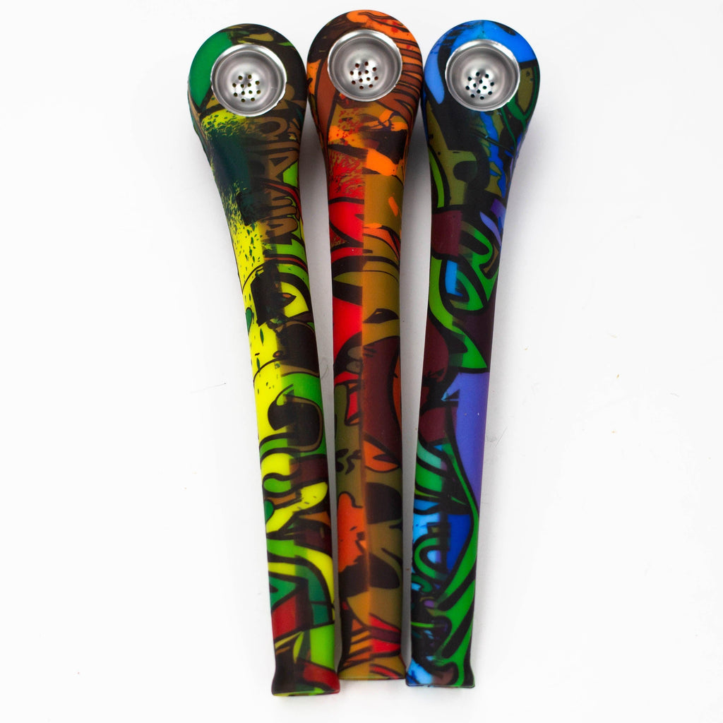 9" Silicone graphic hand pipe with metal bowl