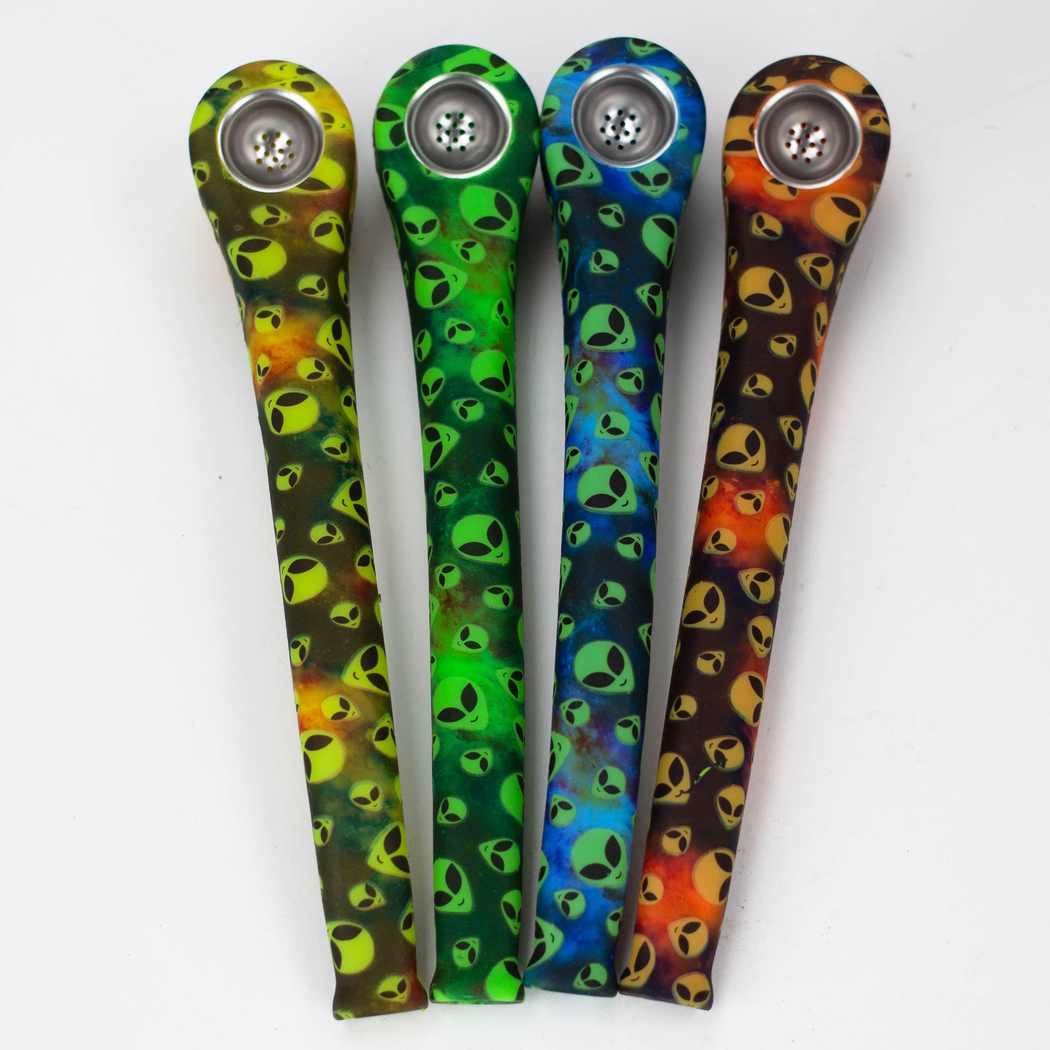 9" Silicone graphic hand pipe with metal bowl