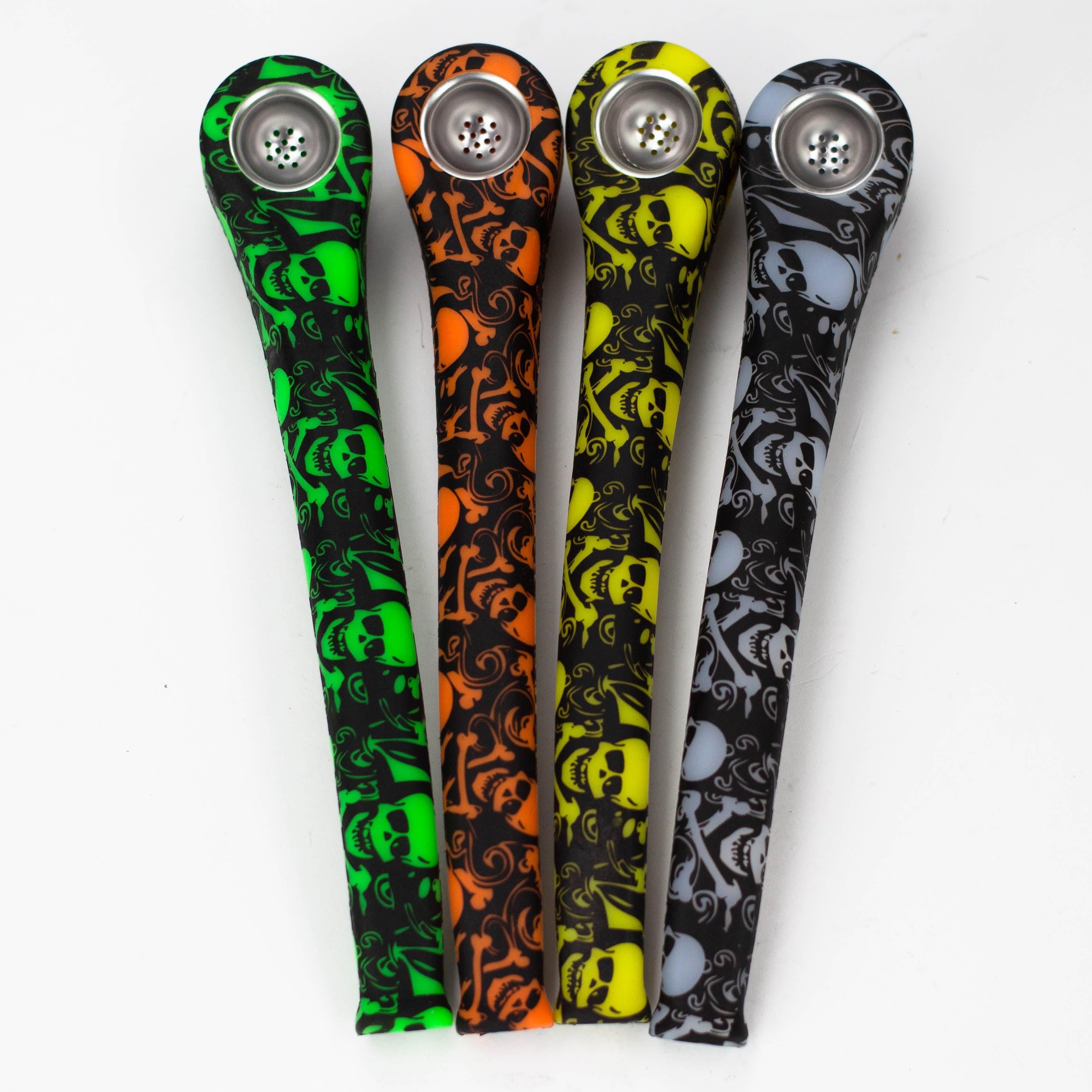 9" Silicone graphic hand pipe with metal bowl