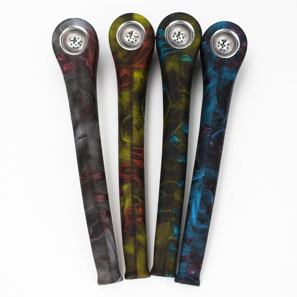 9" Silicone graphic hand pipe with metal bowl