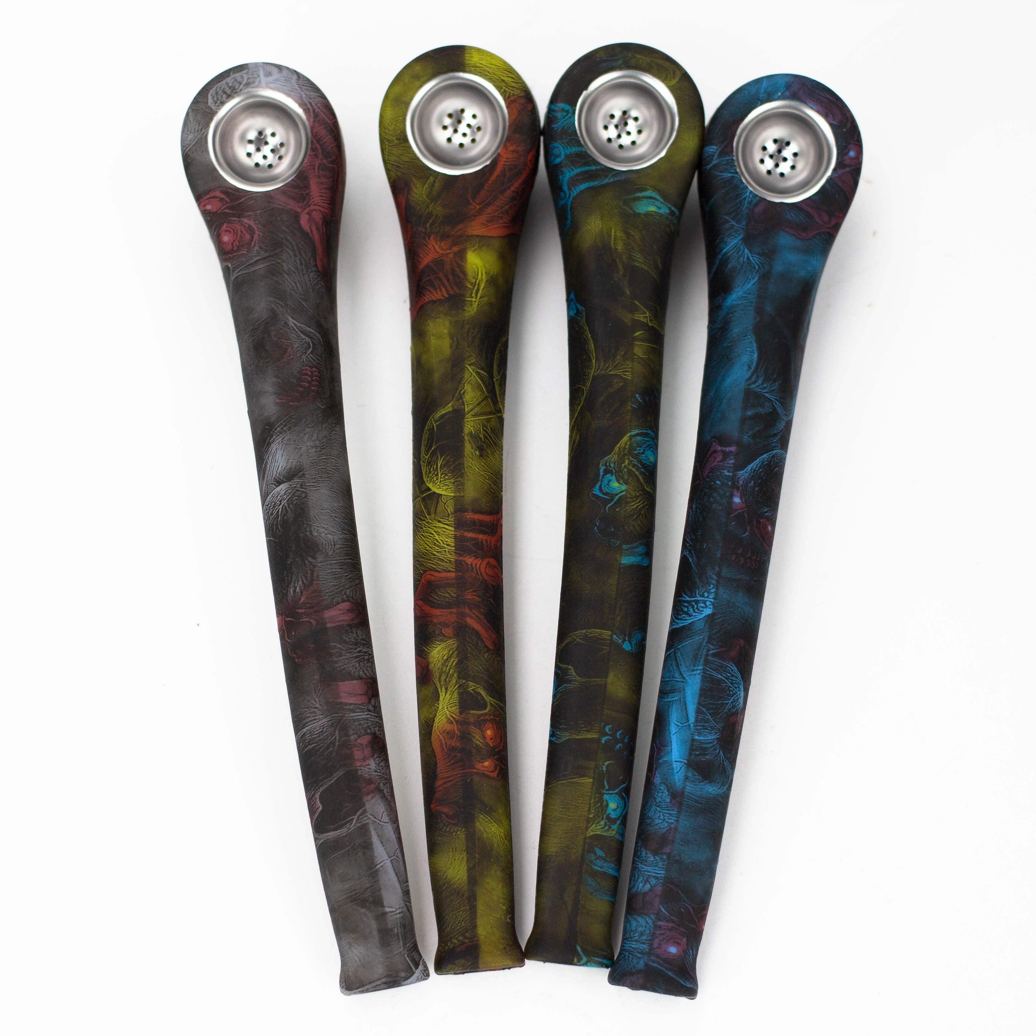 9" Silicone graphic hand pipe with metal bowl