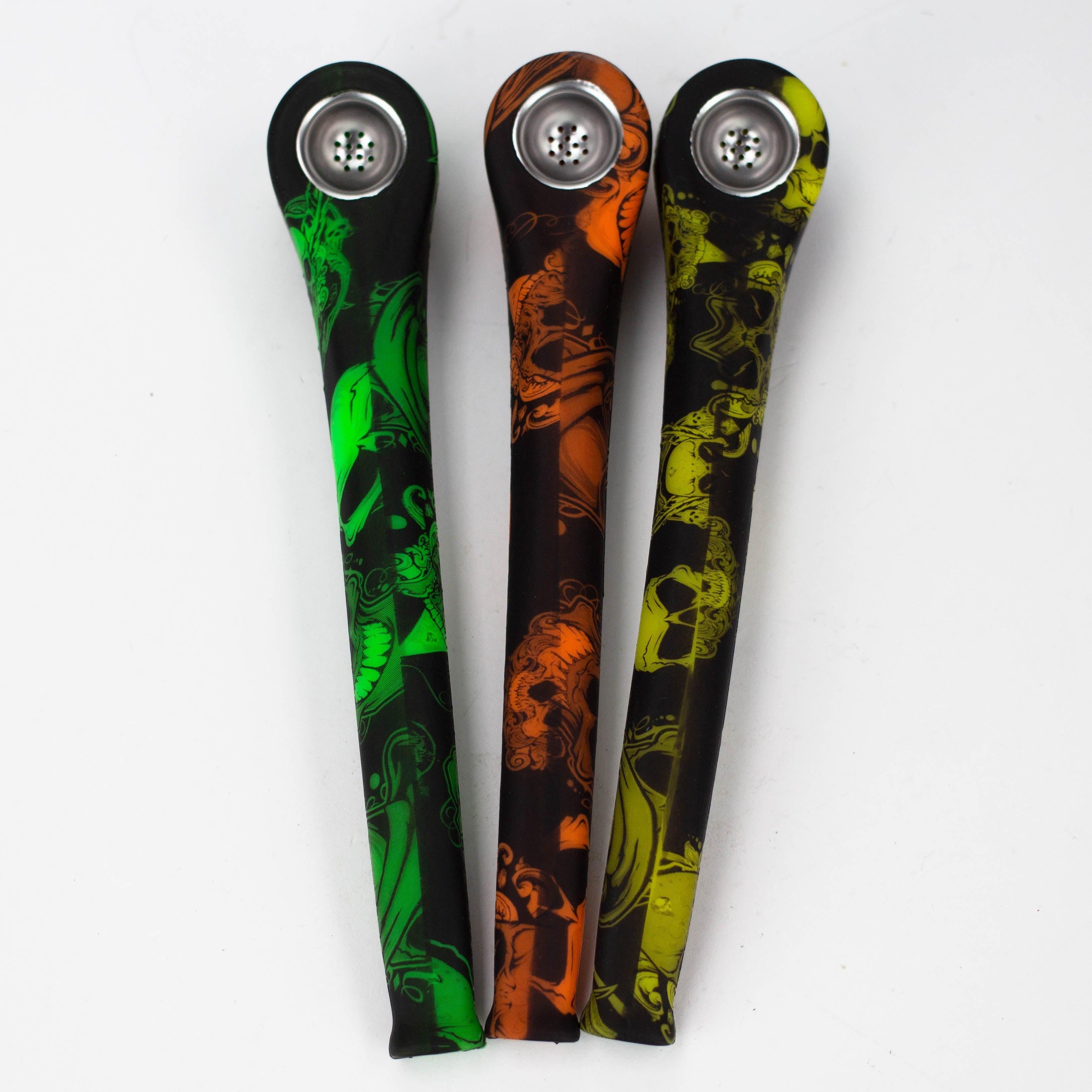 9" Silicone graphic hand pipe with metal bowl