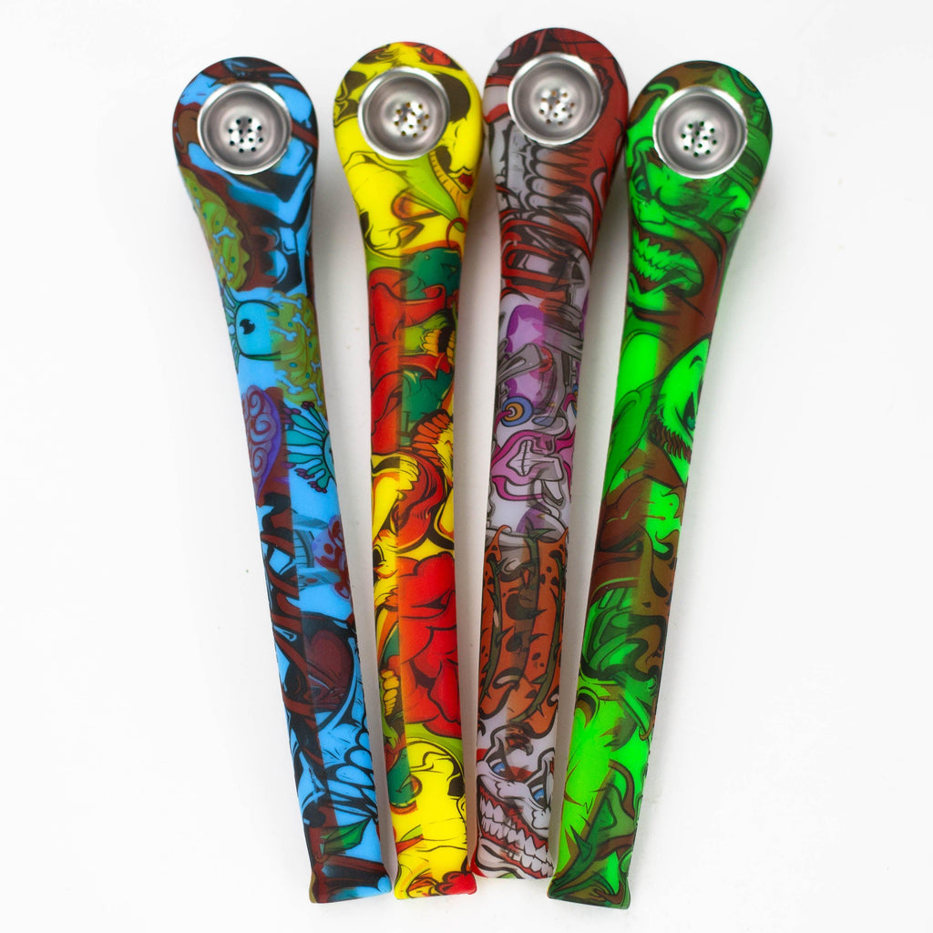 9" Silicone graphic hand pipe with metal bowl