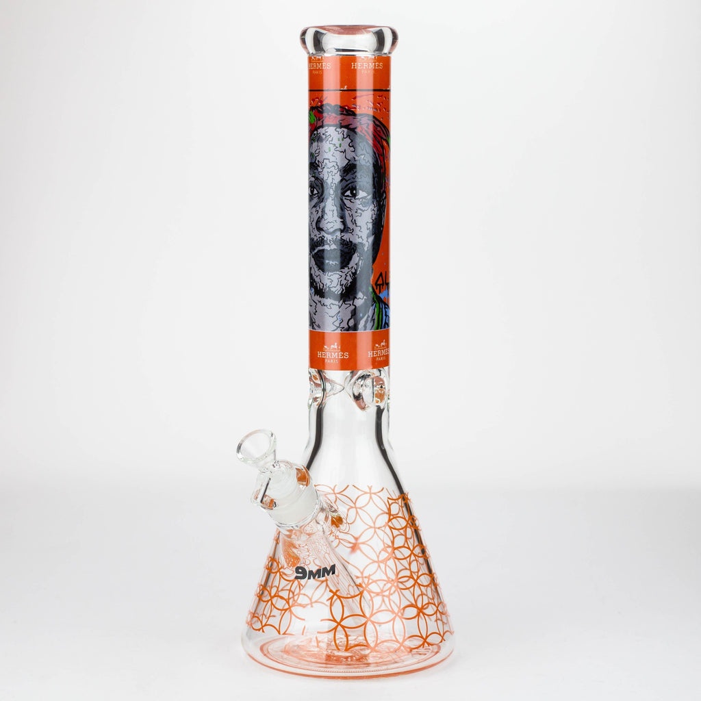 15.5"  9 mm Graphic glass water bong [GBT2117]