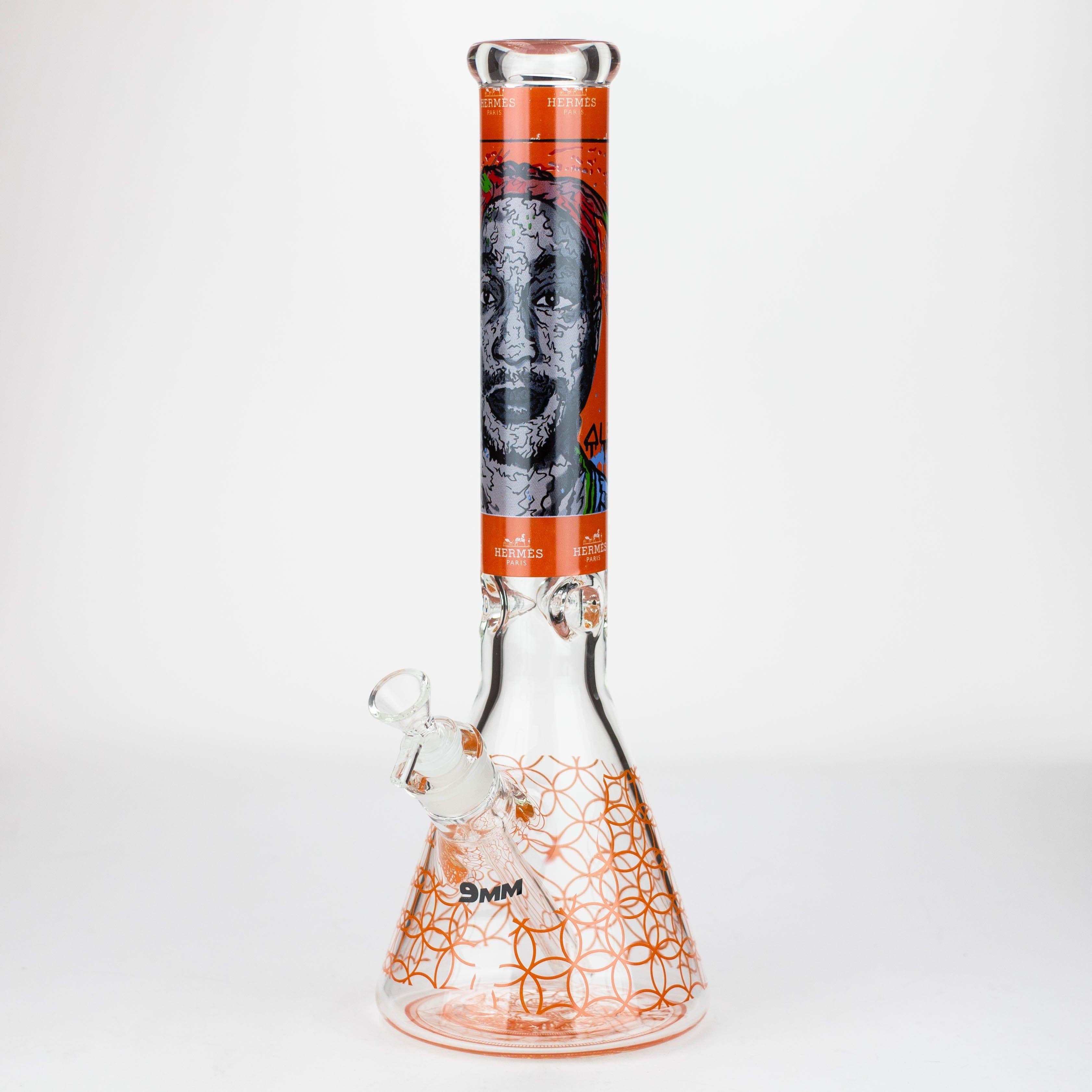 15.5"  9 mm Graphic glass water bong [GBT2117]