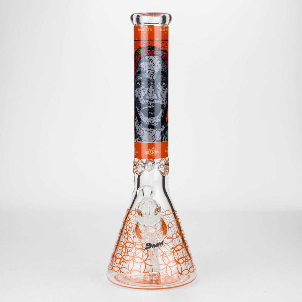 15.5"  9 mm Graphic glass water bong [GBT2117]