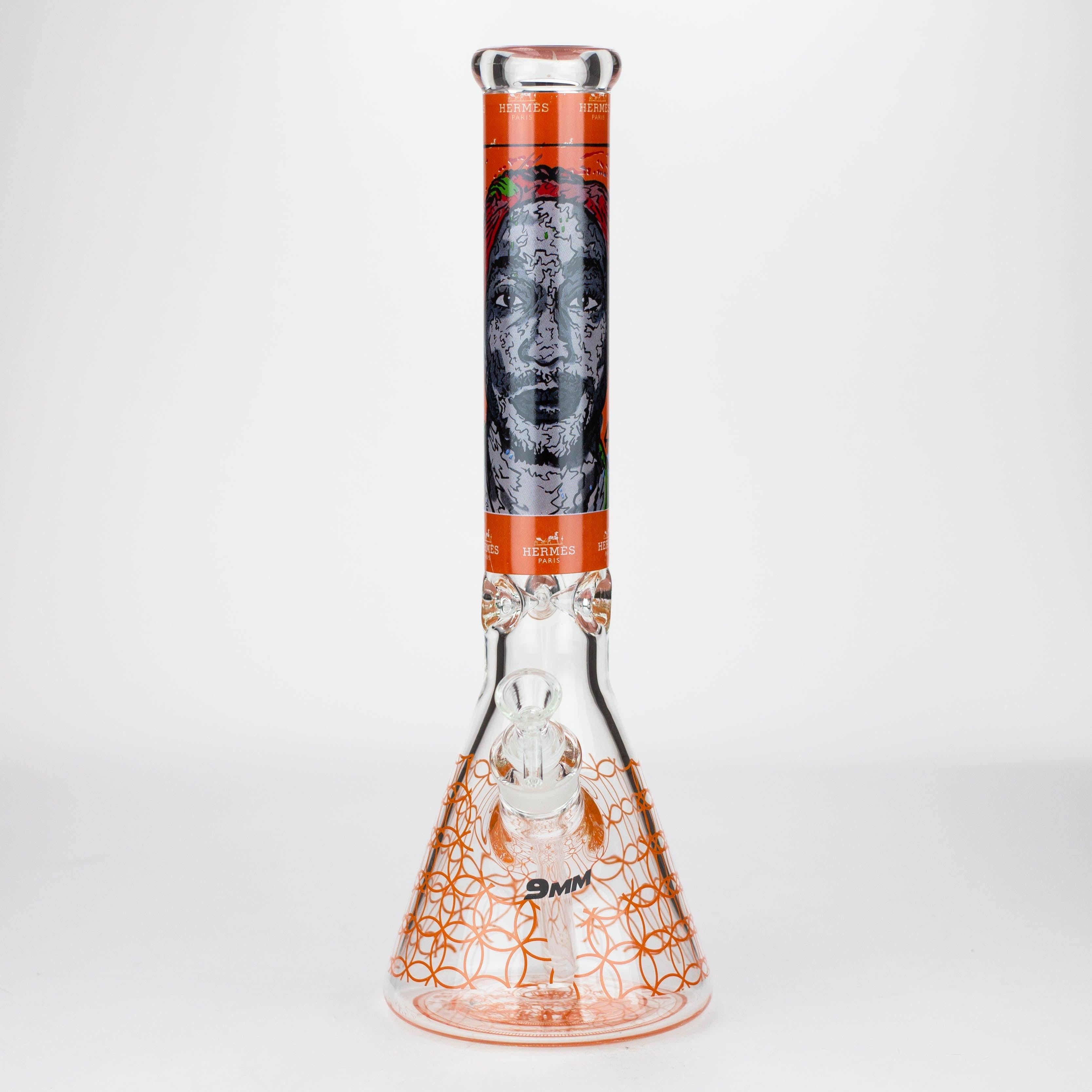 15.5"  9 mm Graphic glass water bong [GBT2117]