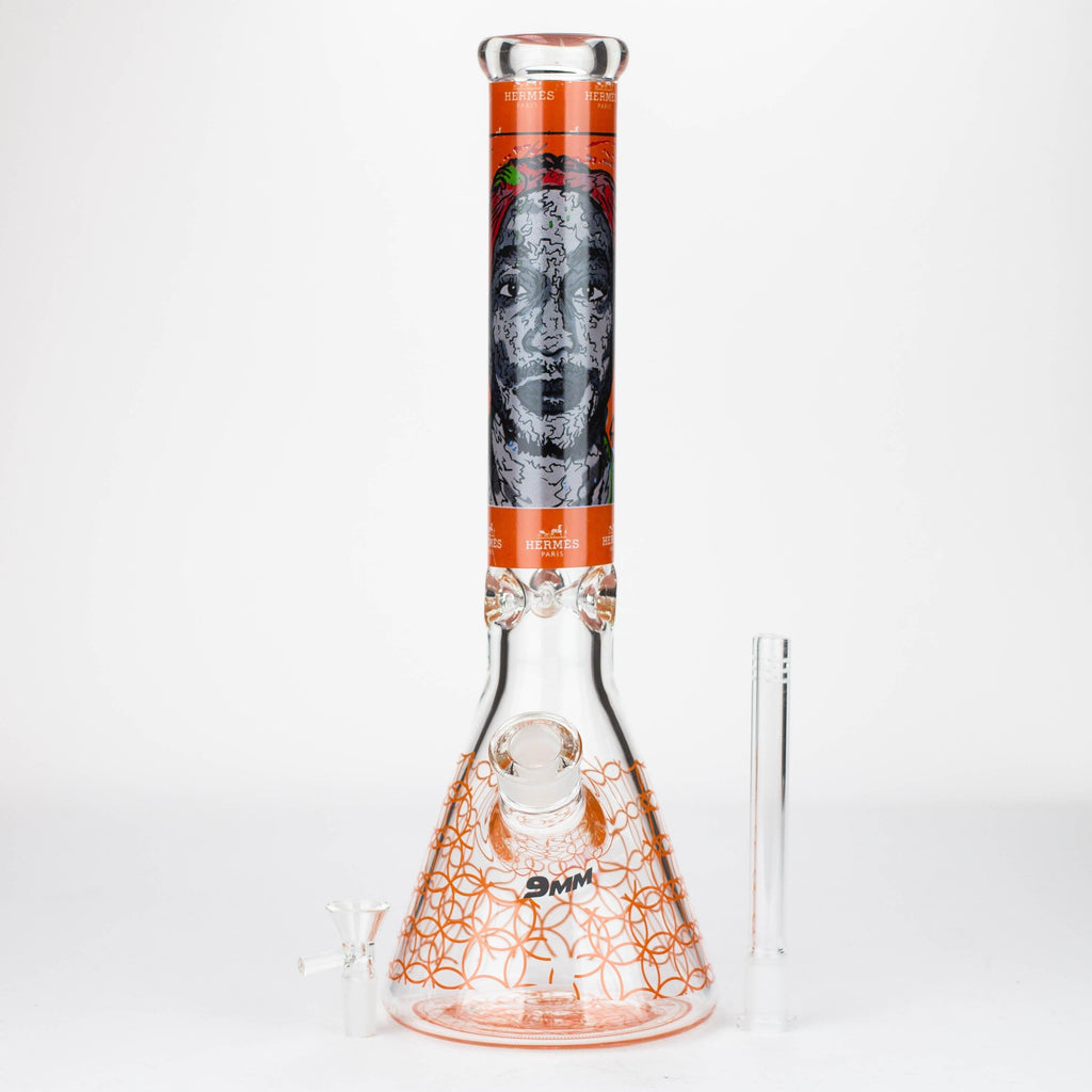 15.5"  9 mm Graphic glass water bong [GBT2117]