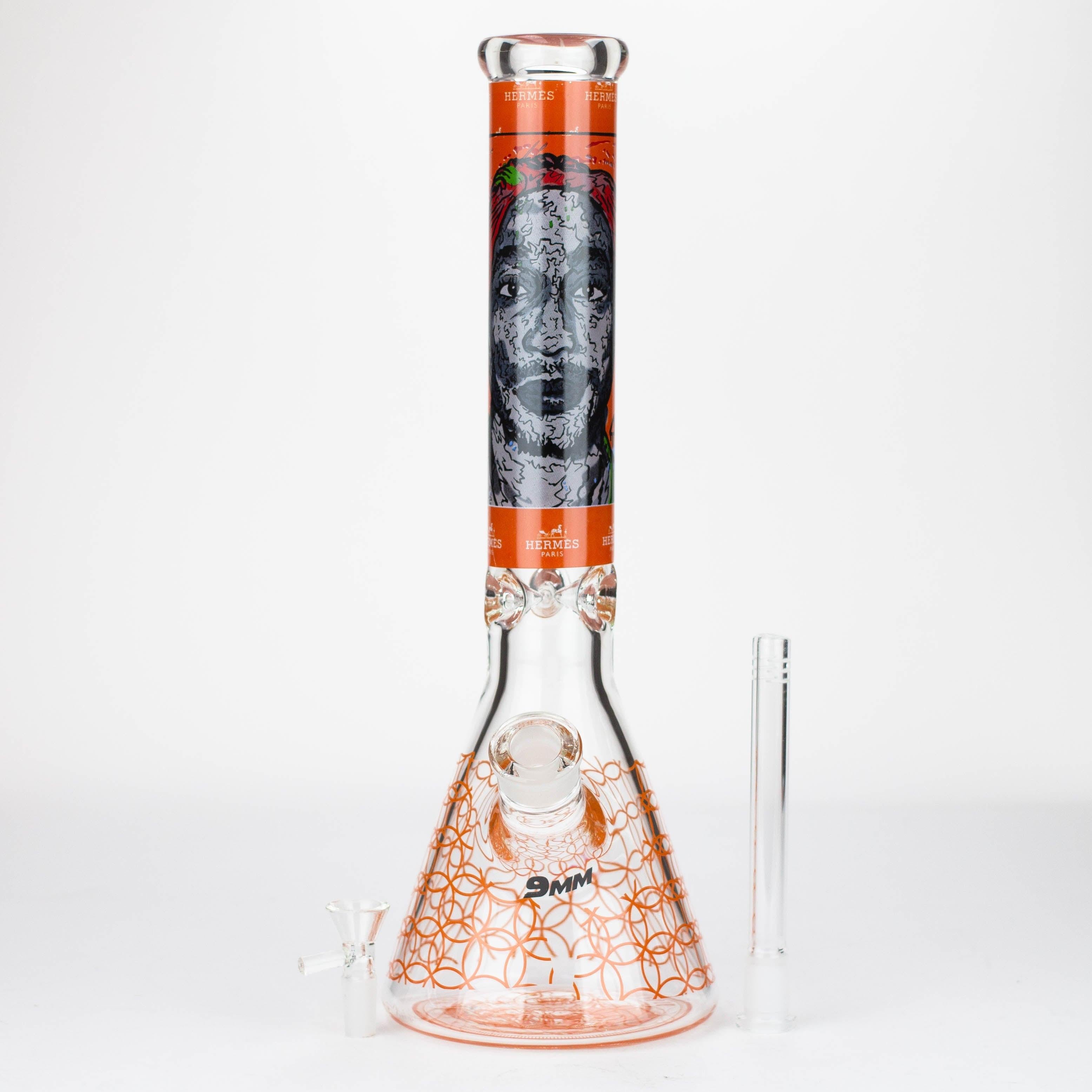15.5"  9 mm Graphic glass water bong [GBT2117]