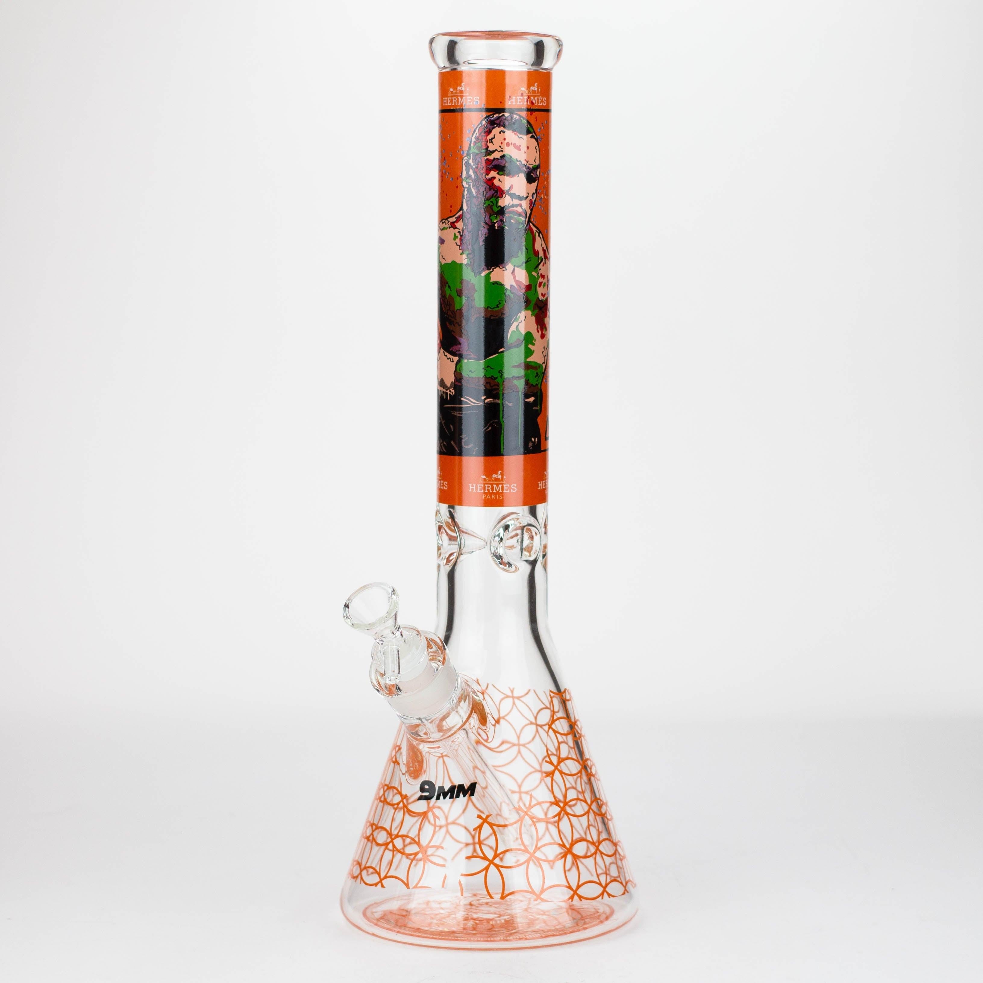 15.5"  9 mm Graphic glass water bong [GBT2117]