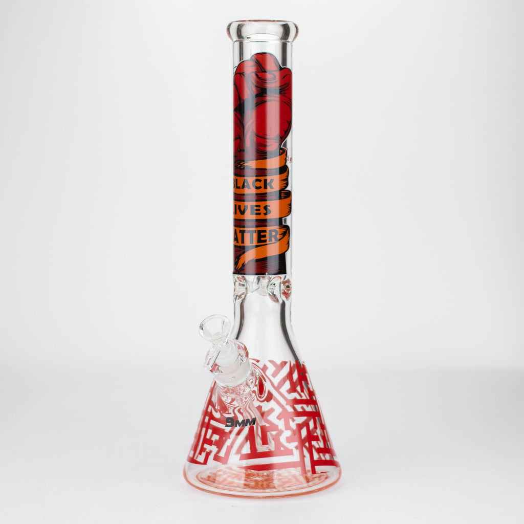15.5"  9 mm Graphic glass water bong [GBT2117]