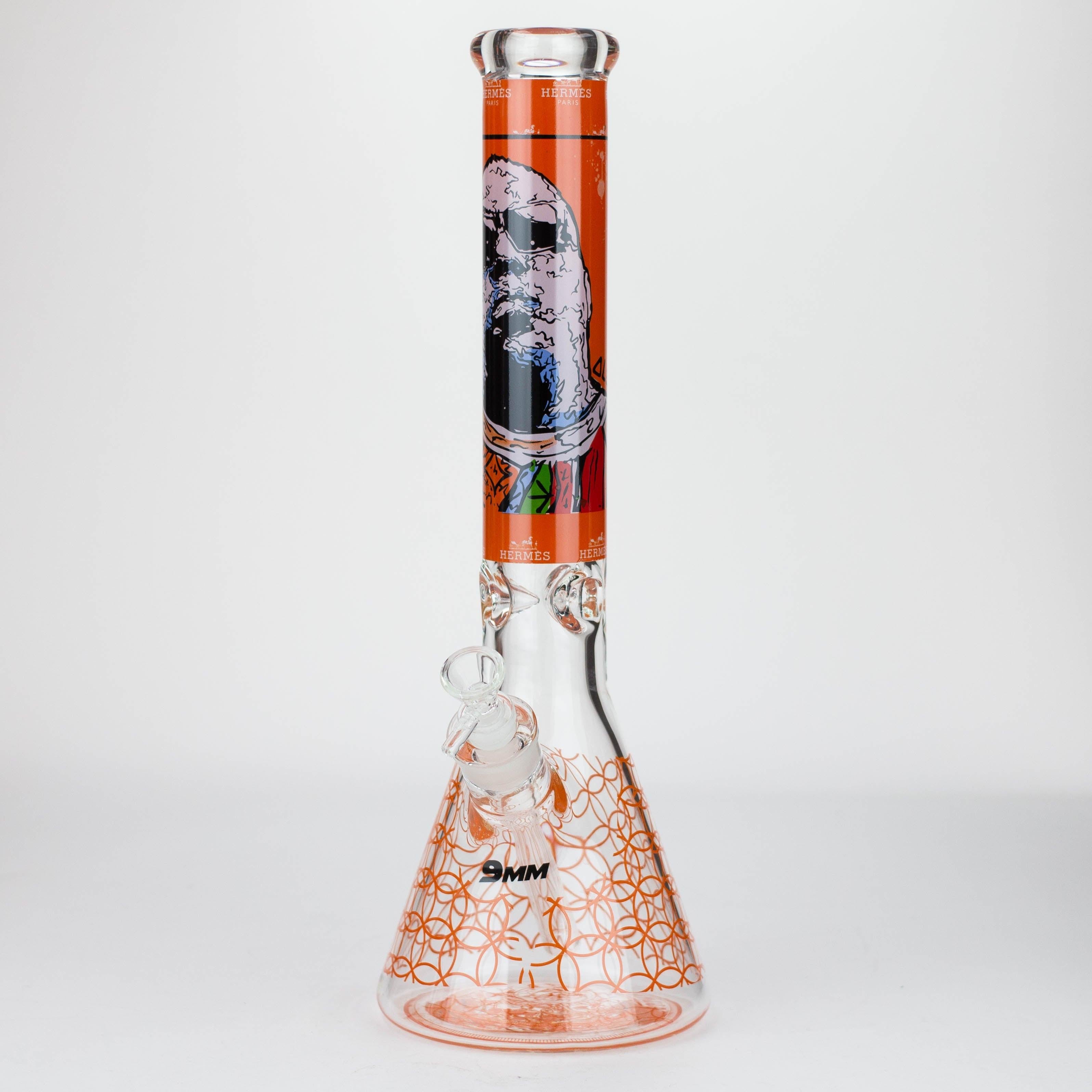 15.5"  9 mm Graphic glass water bong [GBT2117]