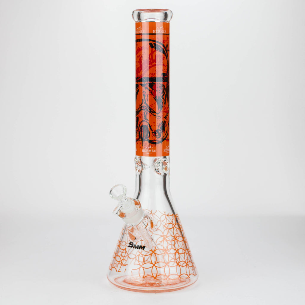15.5"  9 mm Graphic glass water bong [GBT2117]