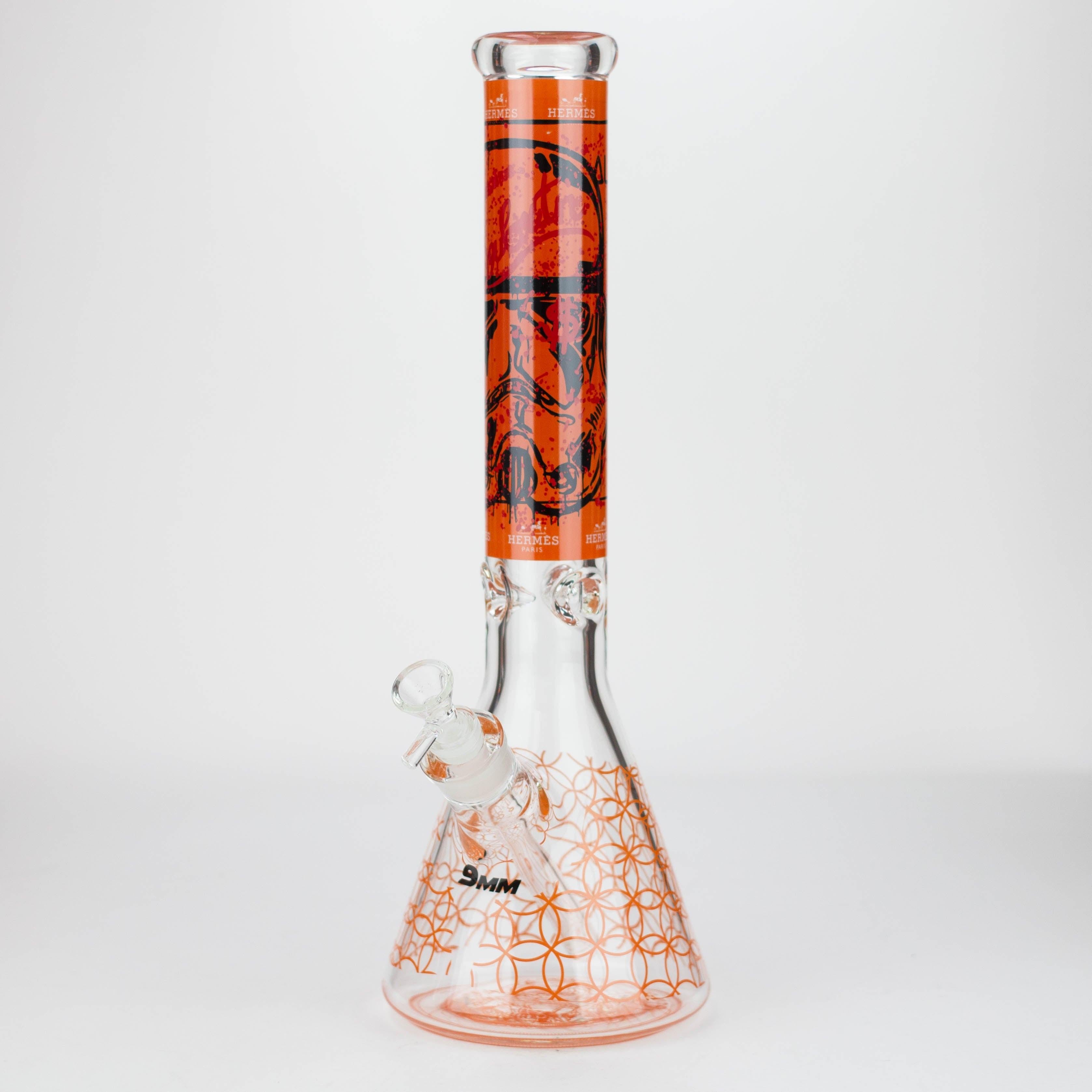 15.5"  9 mm Graphic glass water bong [GBT2117]