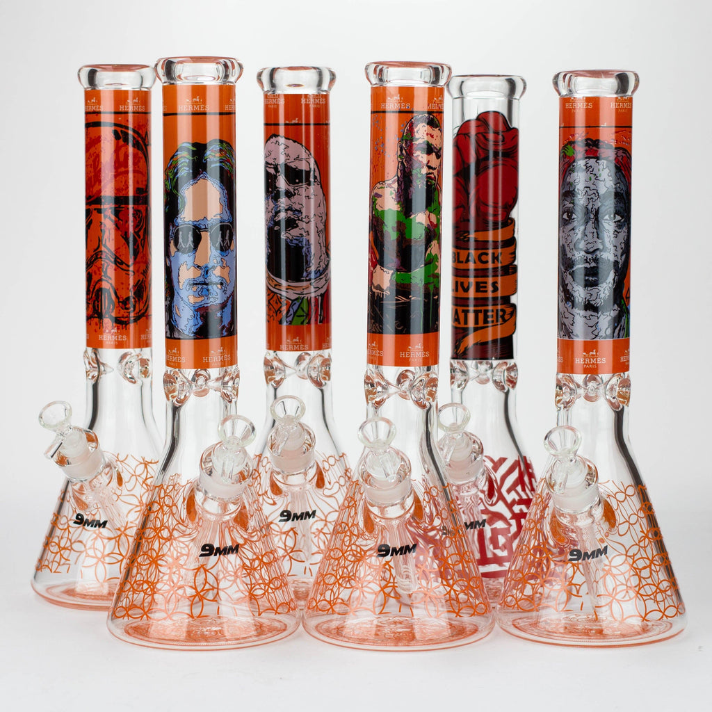 15.5"  9 mm Graphic glass water bong [GBT2117]