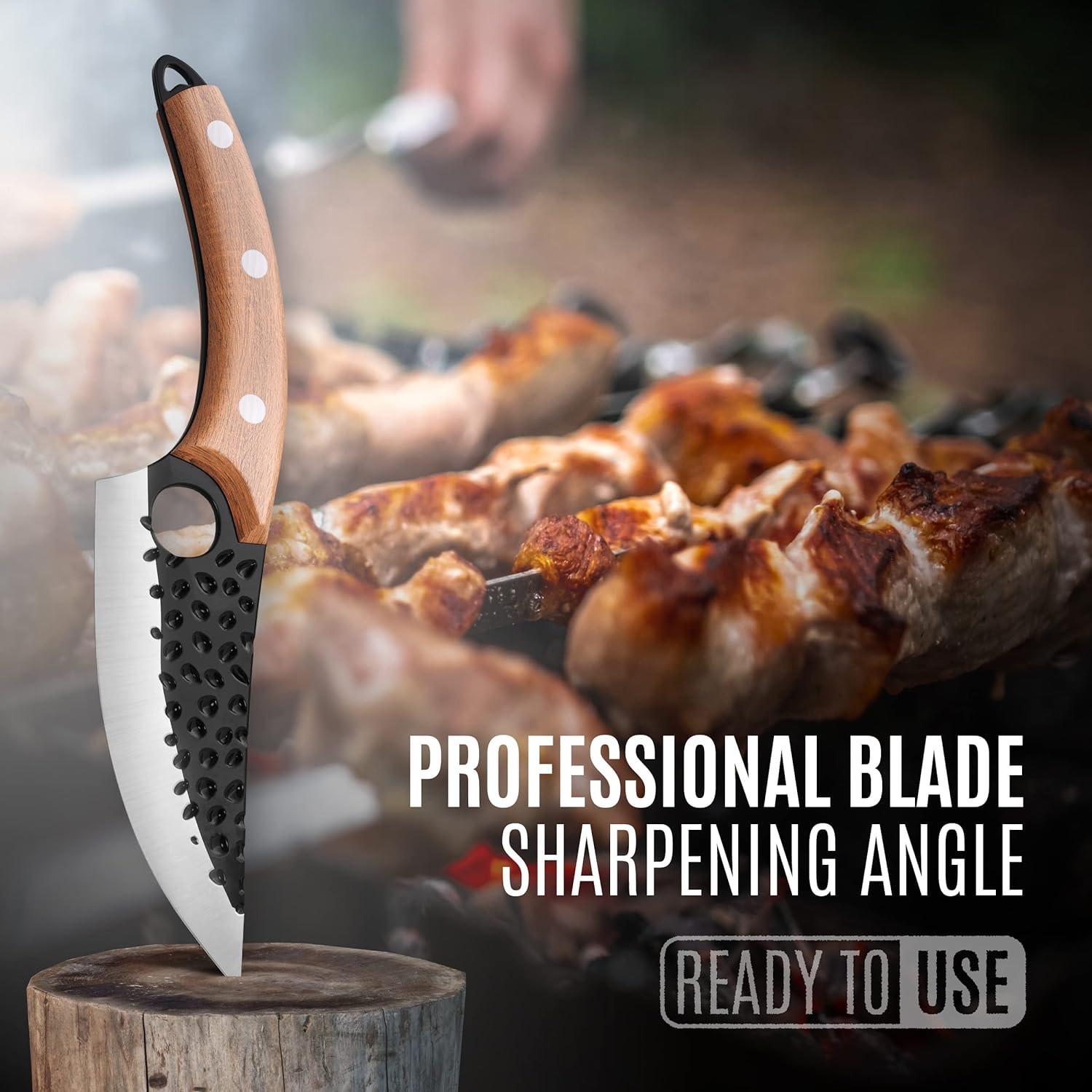 Boning Knife 110% Hand Forged Butcher Knife Camping Knife, Cleaver for Easy Cutting, Chopping, Deboning, fileting, BBQ – Outdoor and Kitchen Meat Cutting Knife