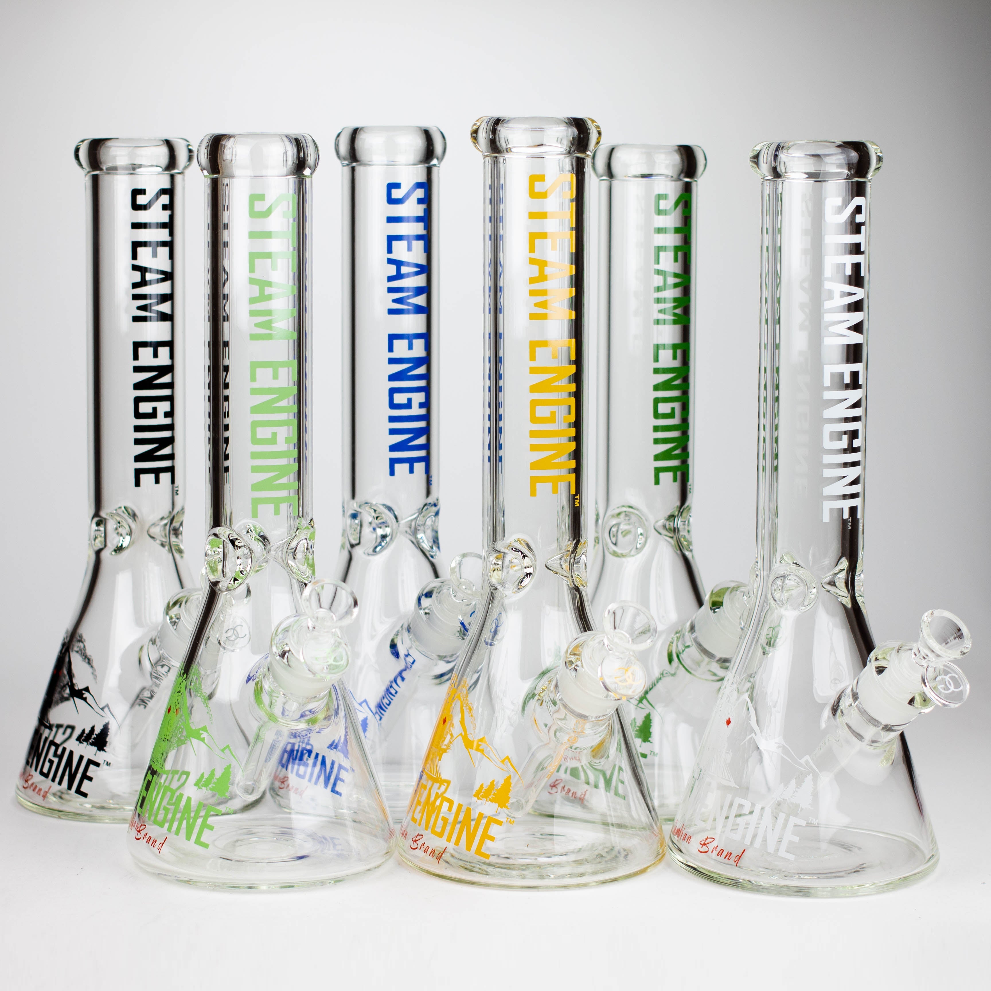 Steam Engine™ | 14 Inch 7mm glass bong with stickers by golden crown Main image