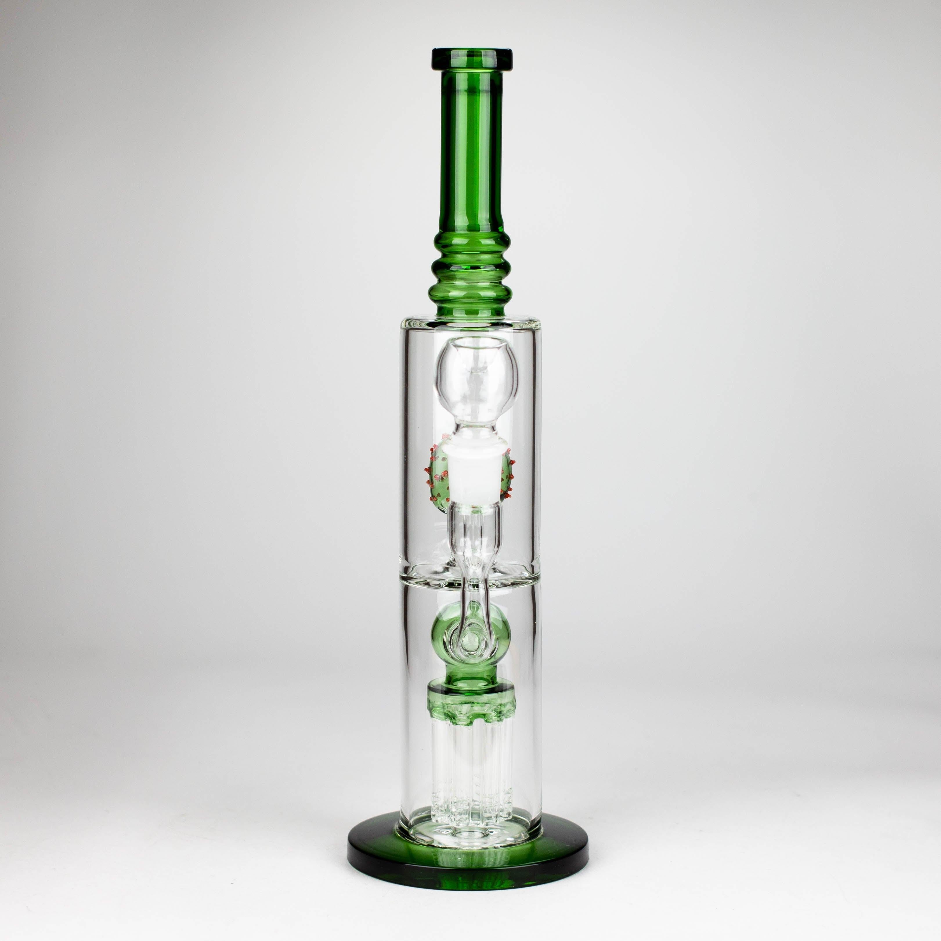 14" Color accented percolator glass bong with ball & Arm diffuser
