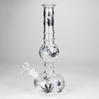 11" Round Shape Glass Bong With Leaf Design