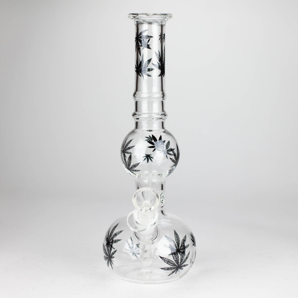 11" Round Shape Glass Bong With Leaf Design
