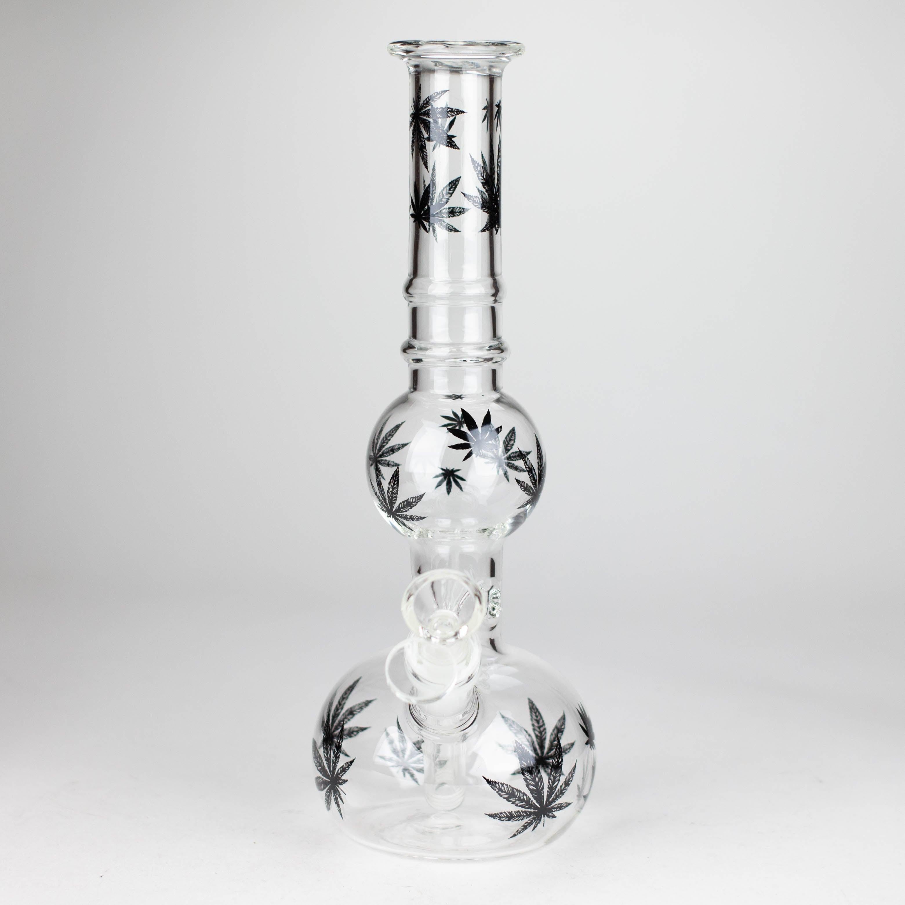 11" Round Shape Glass Bong With Leaf Design