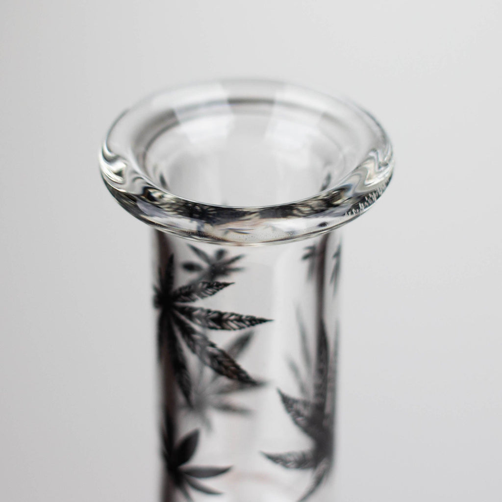 11" Round Shape Glass Bong With Leaf Design