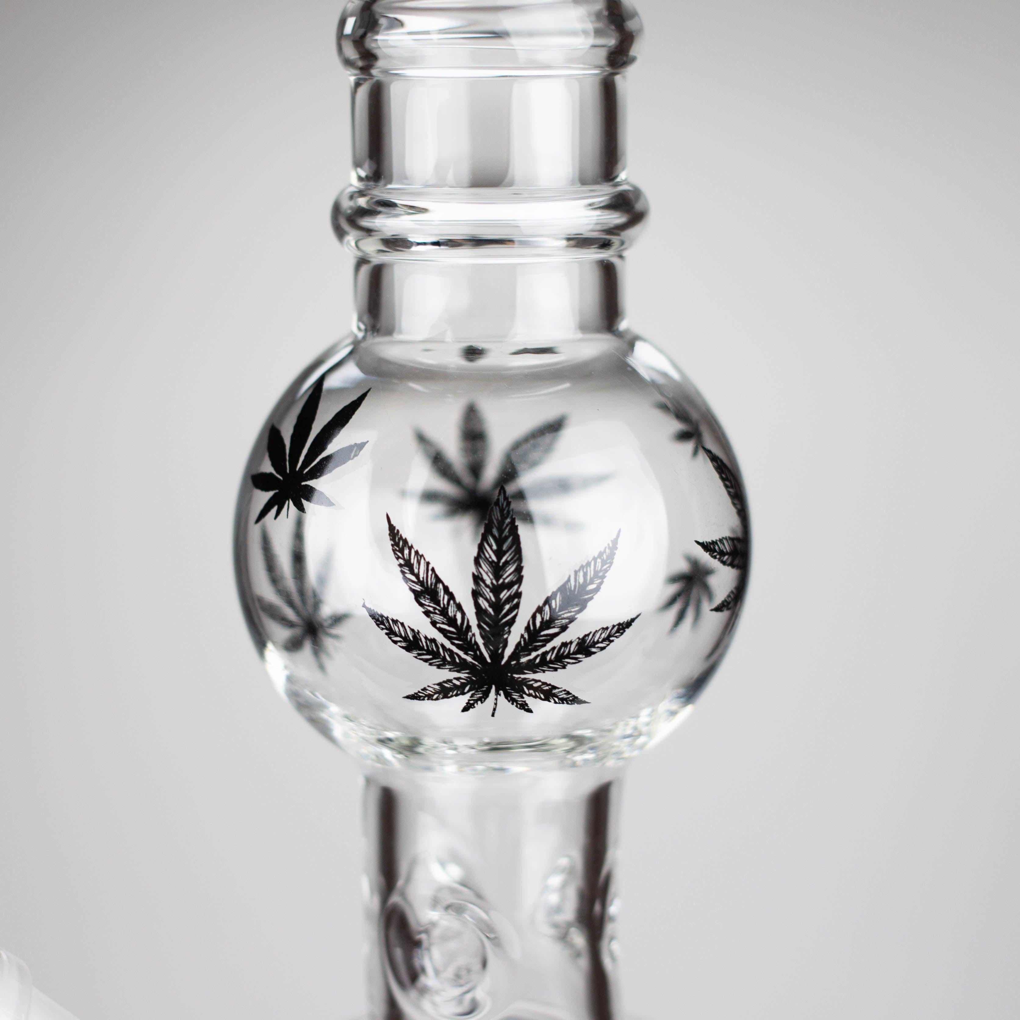 11" Round Shape Glass Bong With Leaf Design