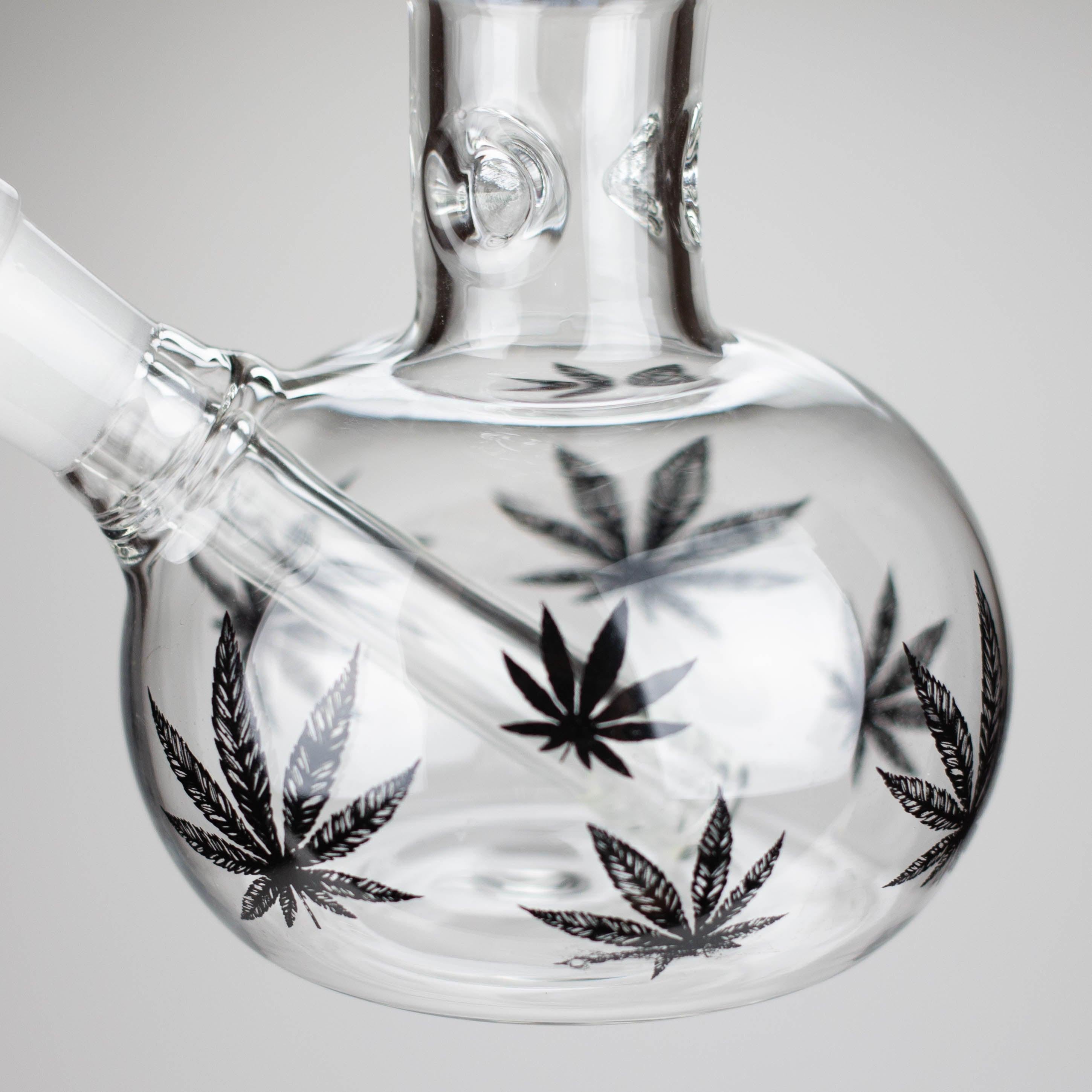 11" Round Shape Glass Bong With Leaf Design