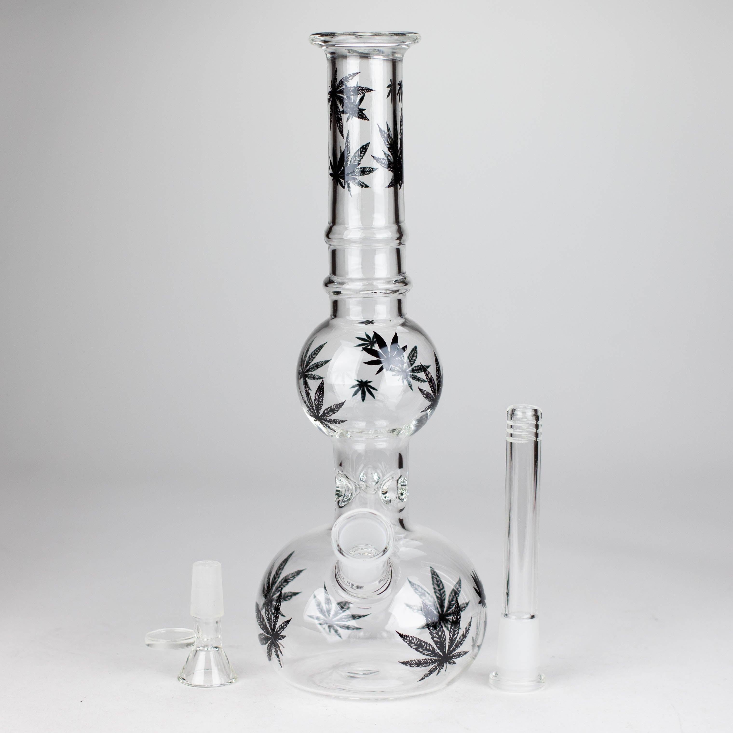 11" Round Shape Glass Bong With Leaf Design