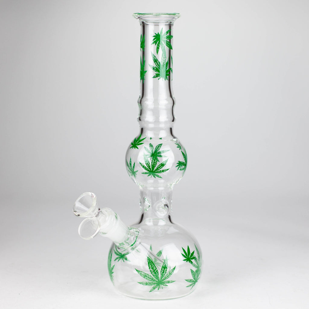 11" Round Shape Glass Bong With Leaf Design