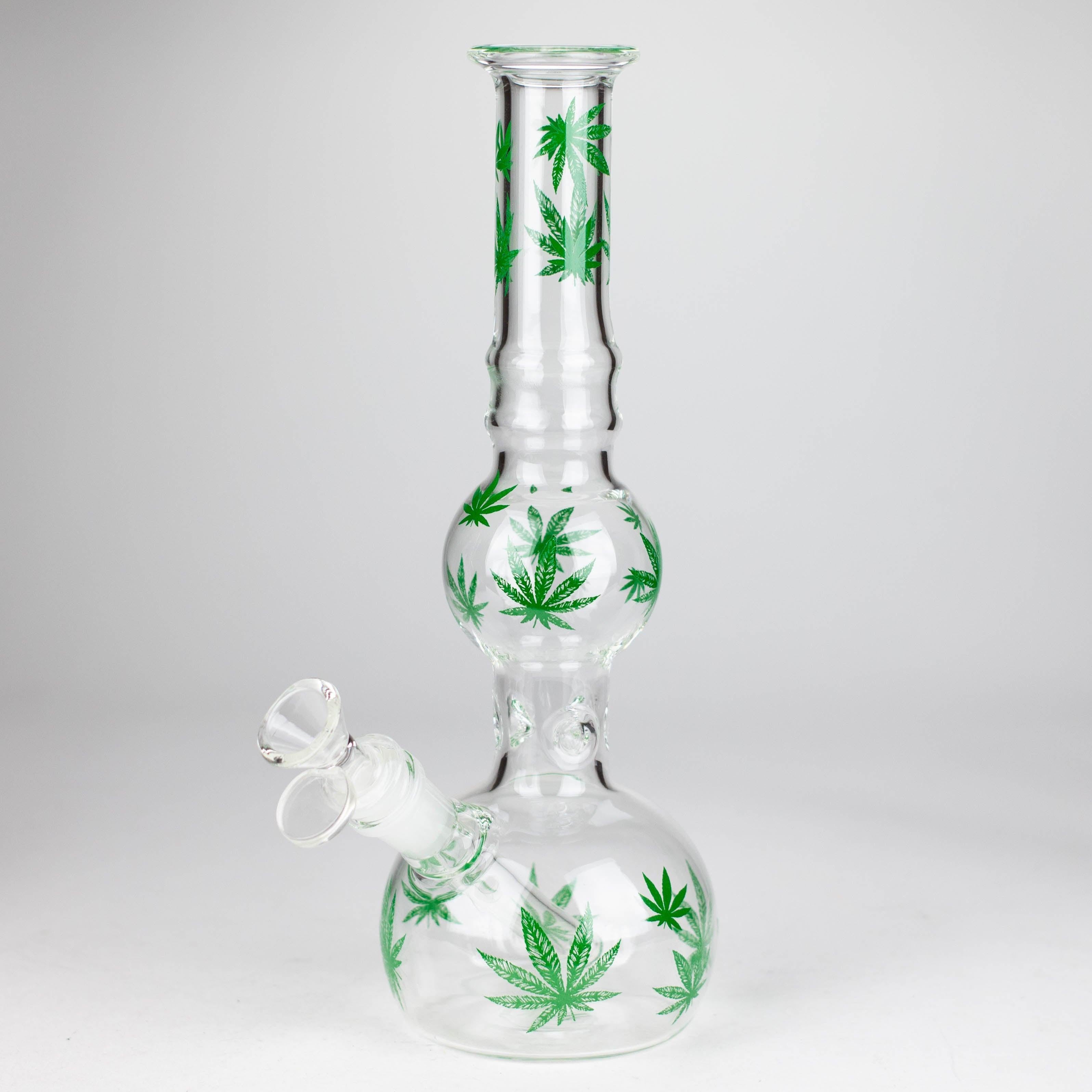 11" Round Shape Glass Bong With Leaf Design
