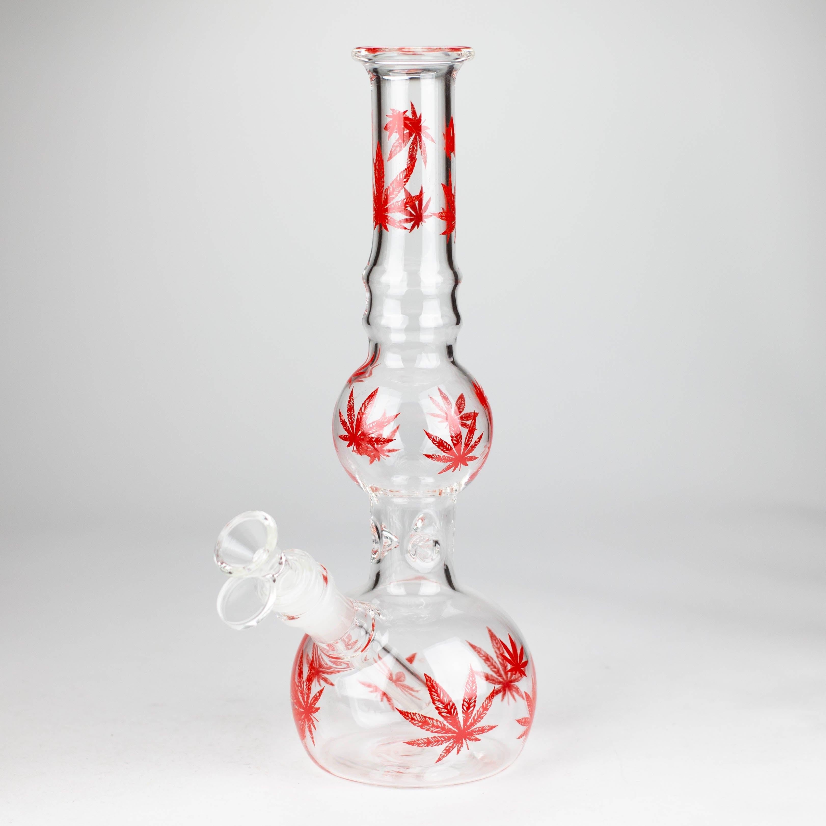 11" Round Shape Glass Bong With Leaf Design