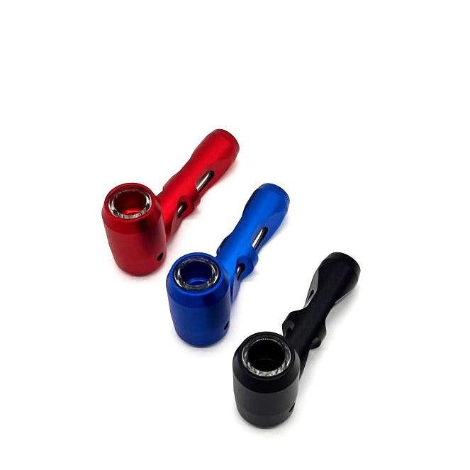 Metal hand pipe with glass bowl and tube